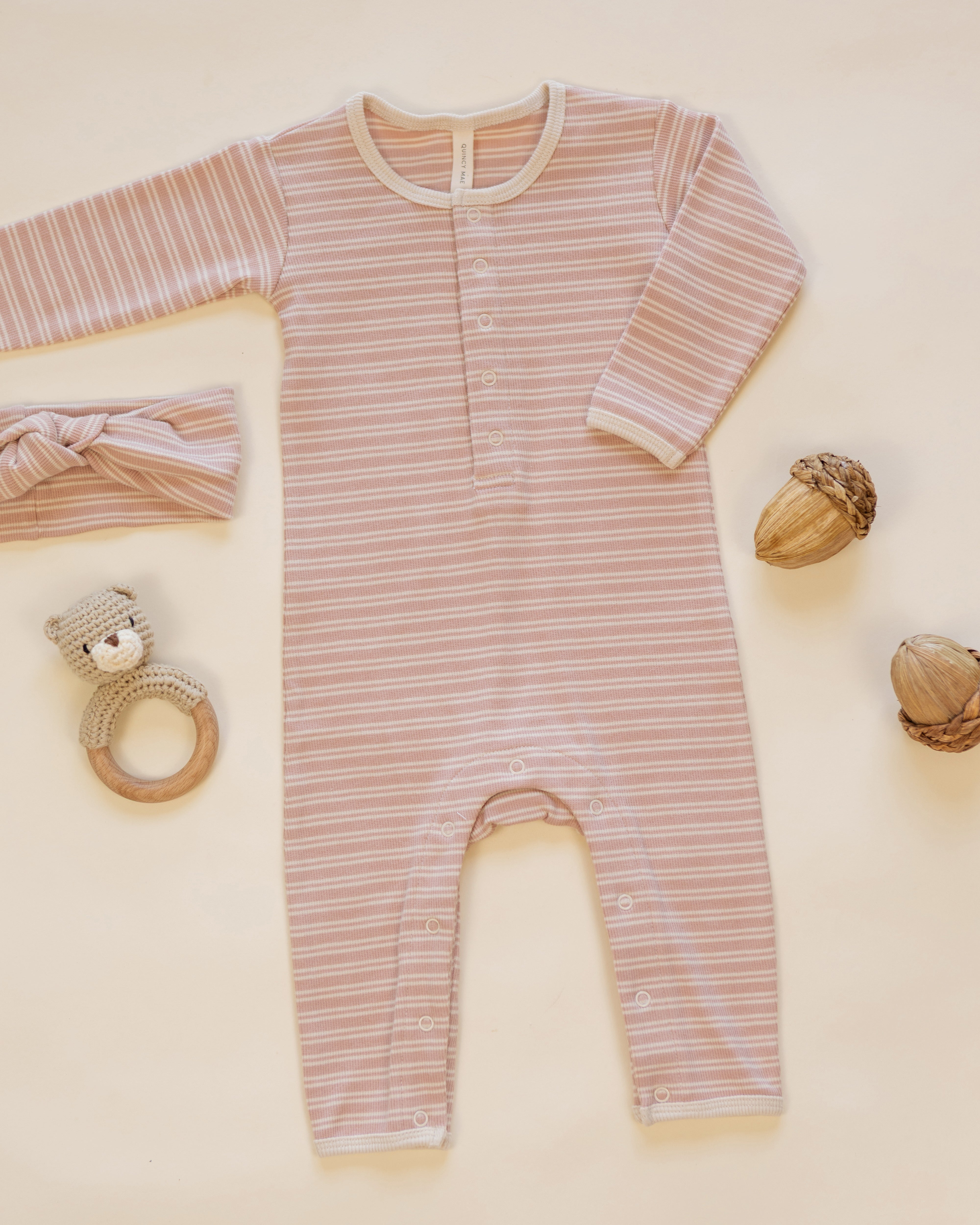 Ribbed Baby Jumpsuit Dusty Rose Microstripe - Rylee + Cru | Kids Clothes | Trendy Baby Clothes | Modern Infant Outfits |