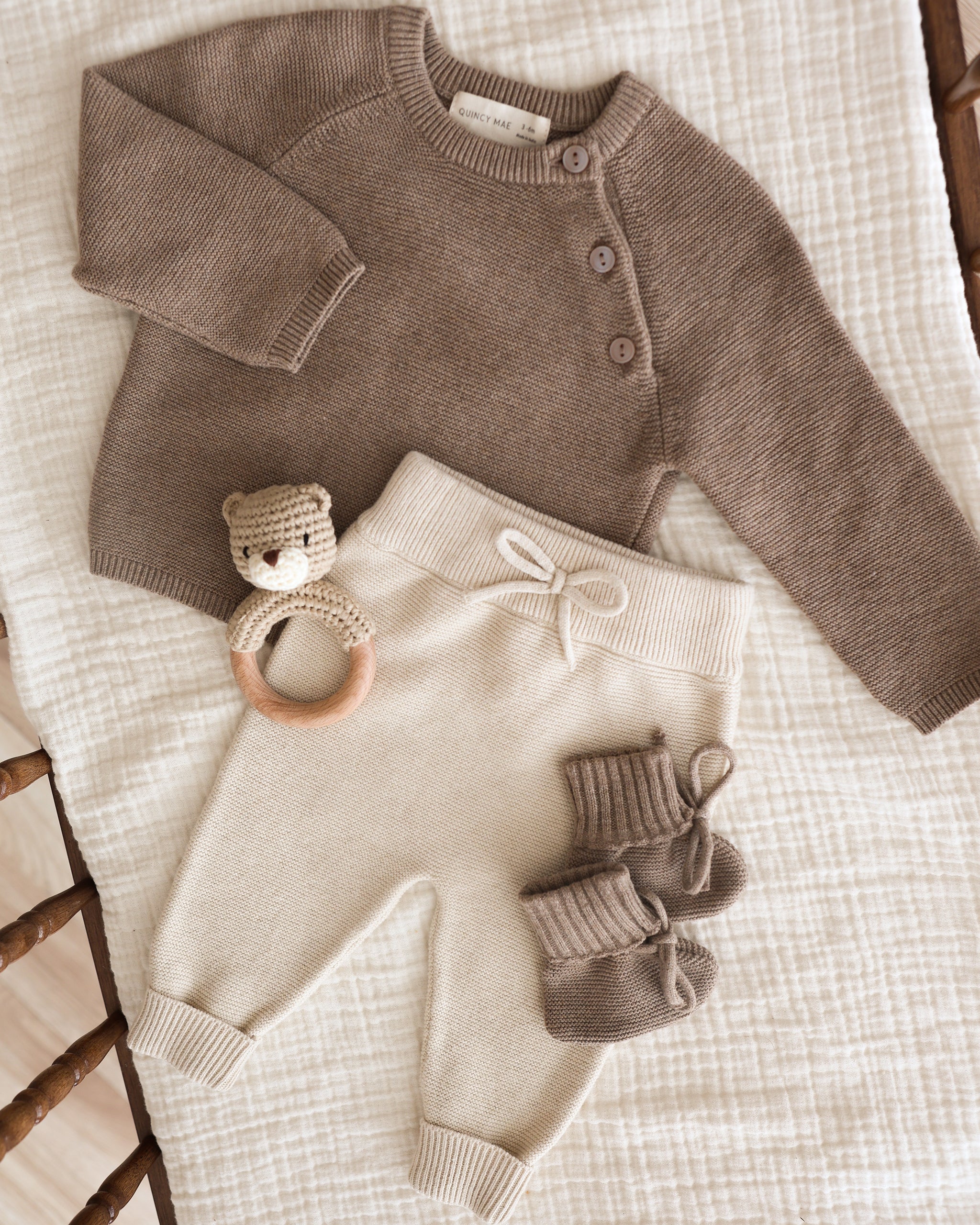 Knit Booties || Heathered Mocha - Rylee + Cru | Kids Clothes | Trendy Baby Clothes | Modern Infant Outfits |