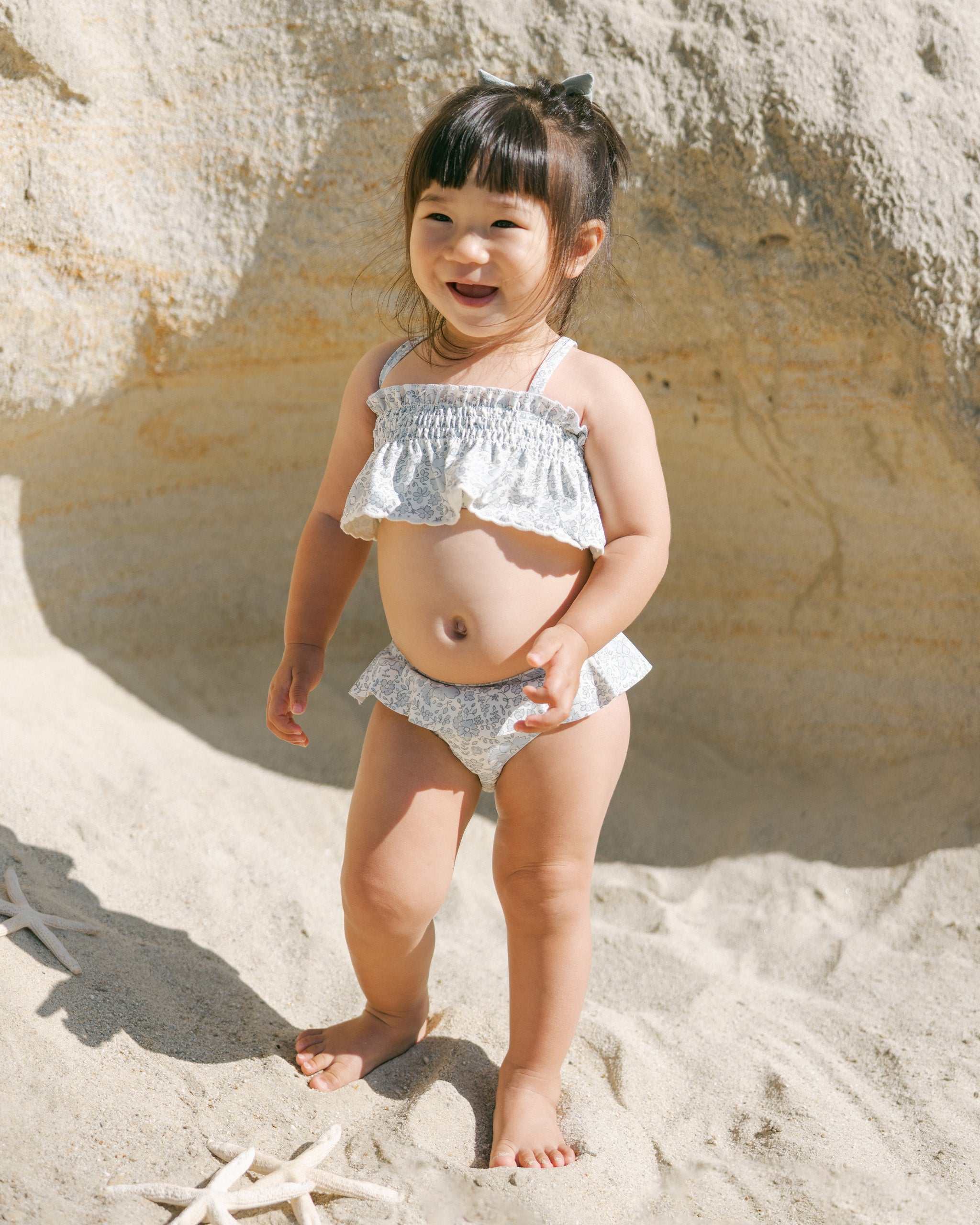 -Smocked Ruffle Bikini || Blue Blossom-