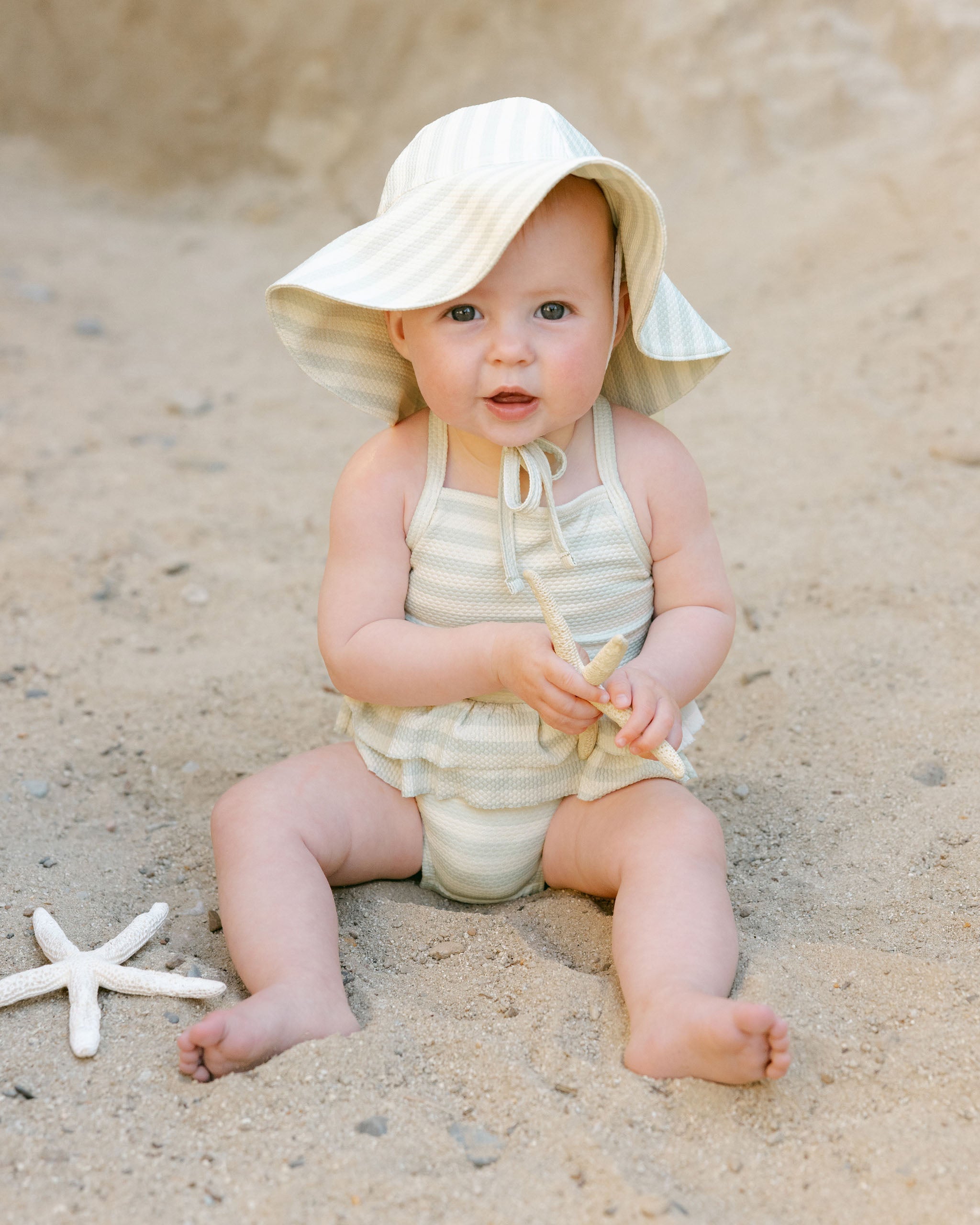 -Ruffled One-Piece Swimsuit || Mint Stripe-