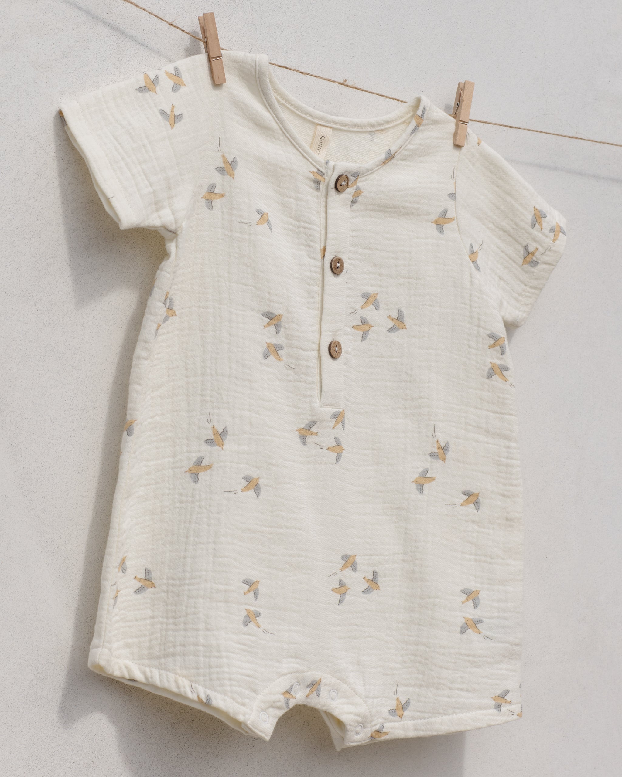 Short Sleeve Woven Romper Birds - Rylee + Cru | Kids Clothes | Trendy Baby Clothes | Modern Infant Outfits |