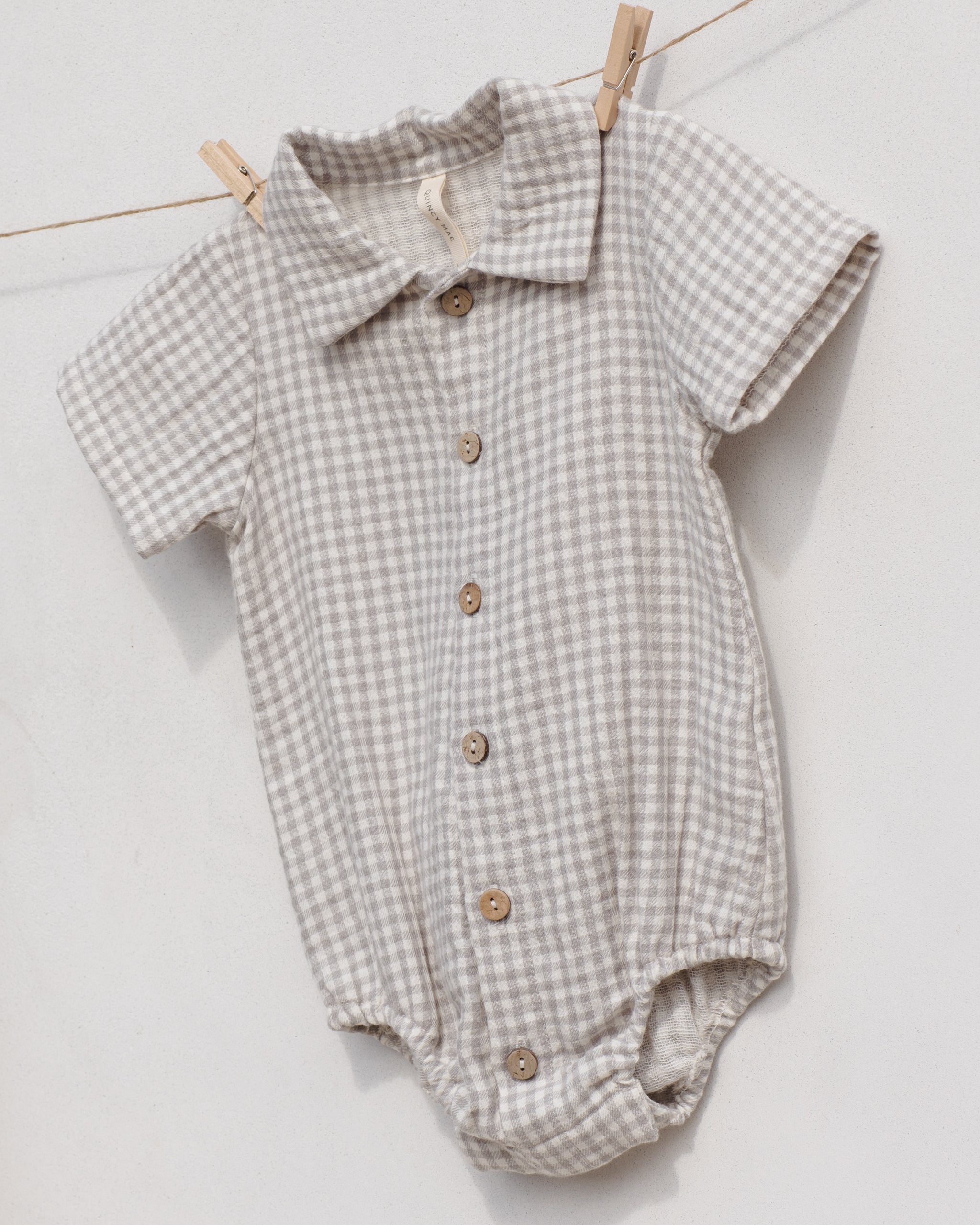 Matteo Romper Sage Gingham - Rylee + Cru | Kids Clothes | Trendy Baby Clothes | Modern Infant Outfits |