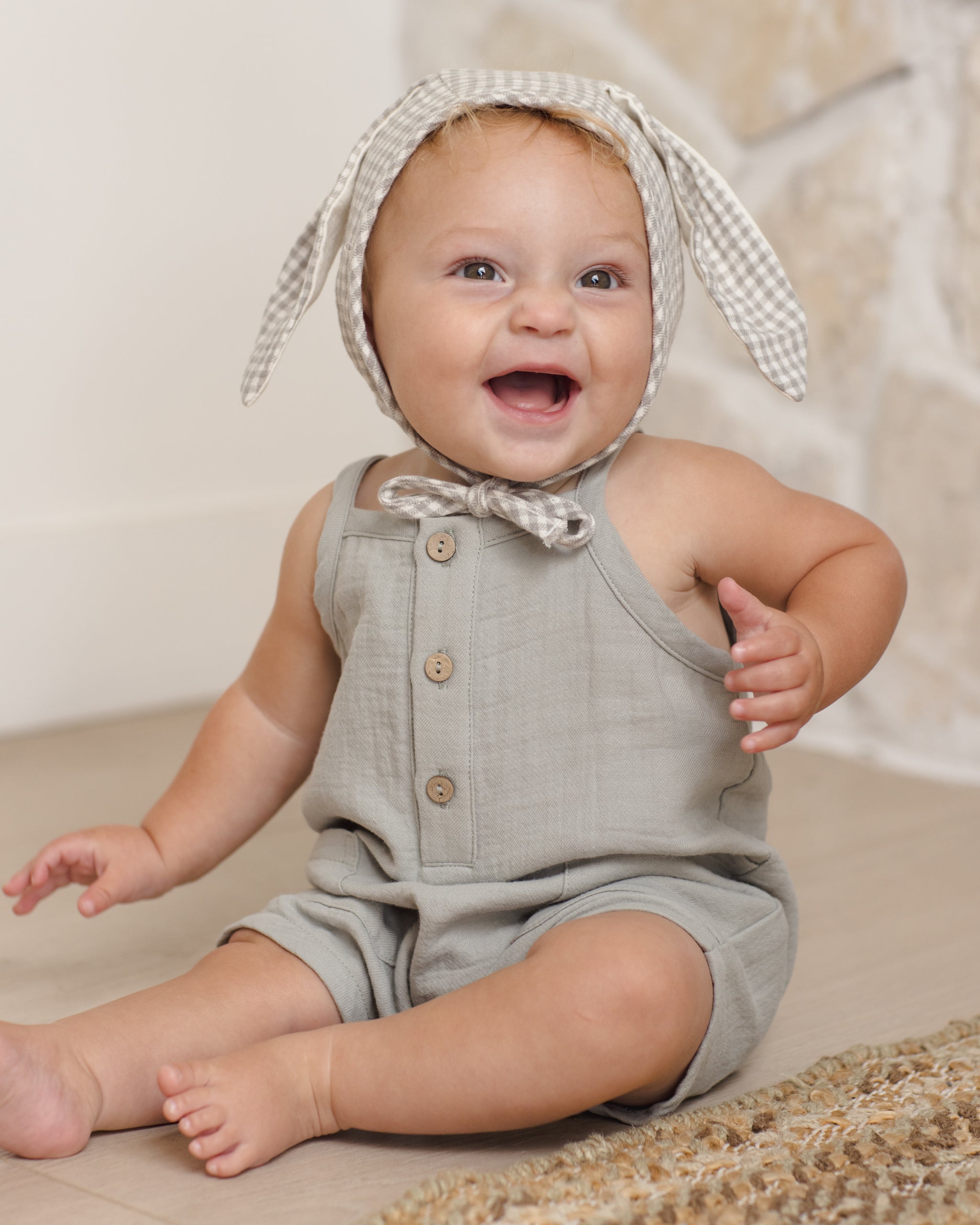 Bunny Bonnet Sage Gingham - Rylee + Cru | Kids Clothes | Trendy Baby Clothes | Modern Infant Outfits |