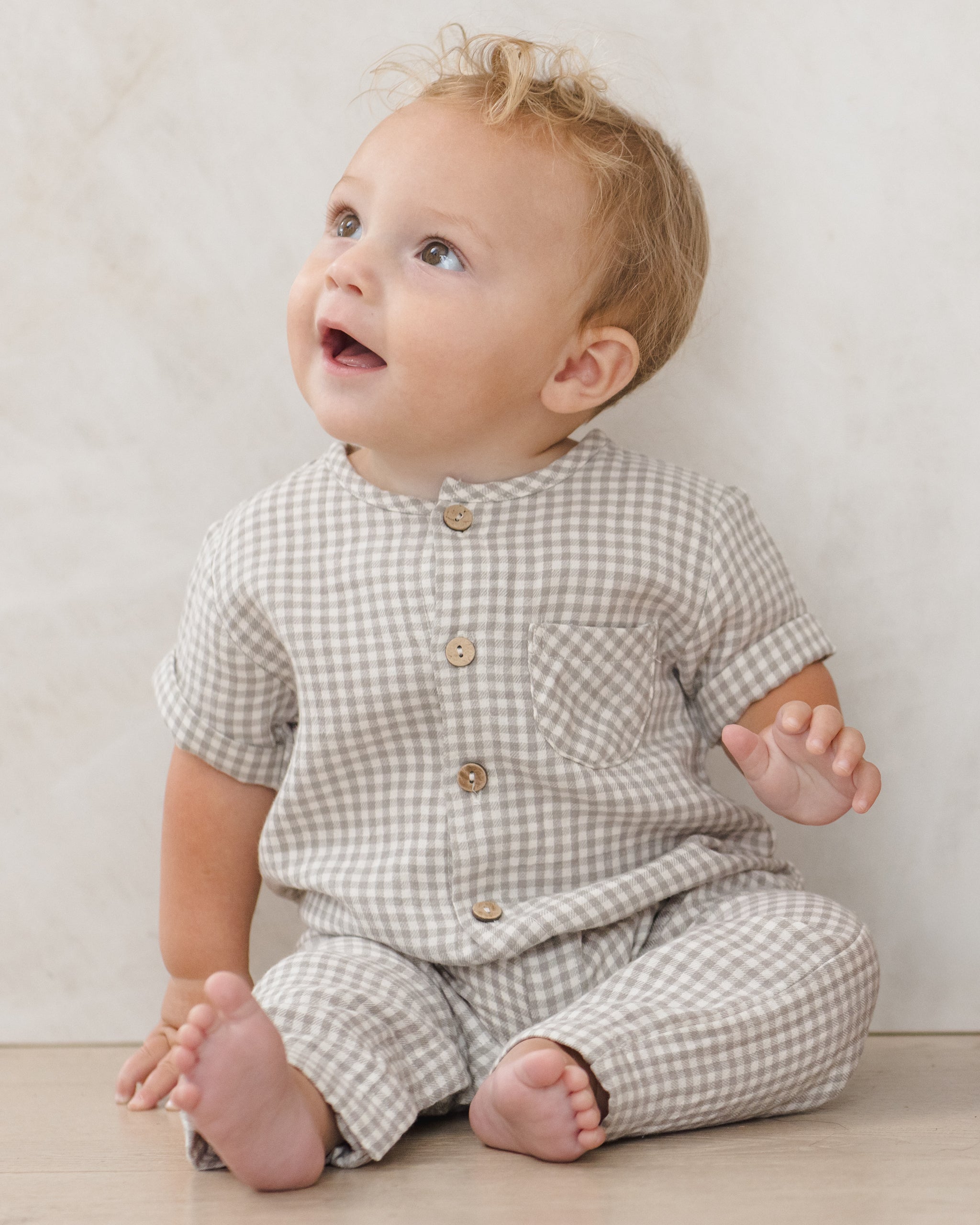 Charlie Jumpsuit Sage Gingham - Rylee + Cru | Kids Clothes | Trendy Baby Clothes | Modern Infant Outfits |