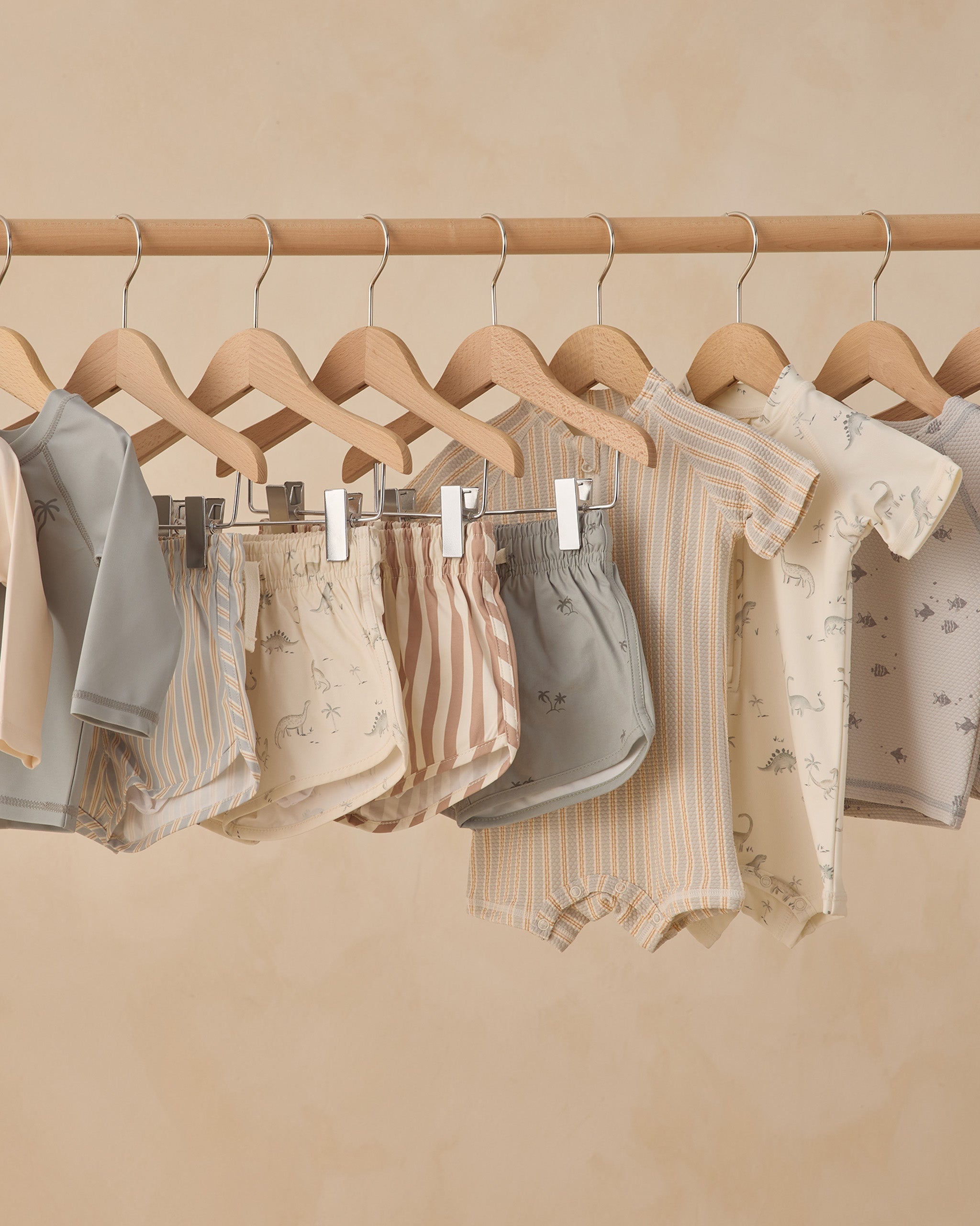 Boys Swim Short Blue + Butterscotch Stripe - Rylee + Cru | Kids Clothes | Trendy Baby Clothes | Modern Infant Outfits |