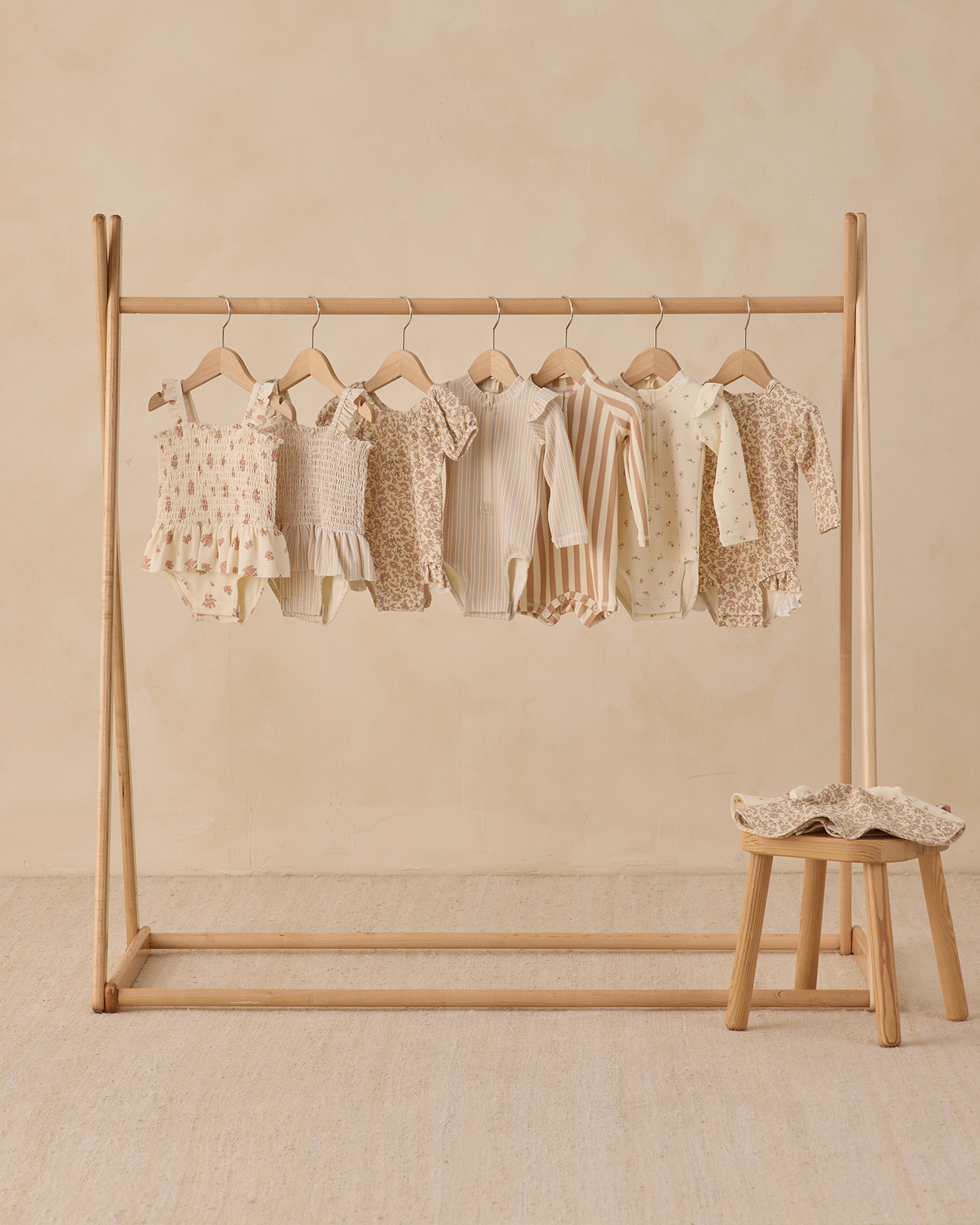 Smocked One-Piece Swimsuit Blue + Butterscotch Stripe - Rylee + Cru | Kids Clothes | Trendy Baby Clothes | Modern Infant Outfits |