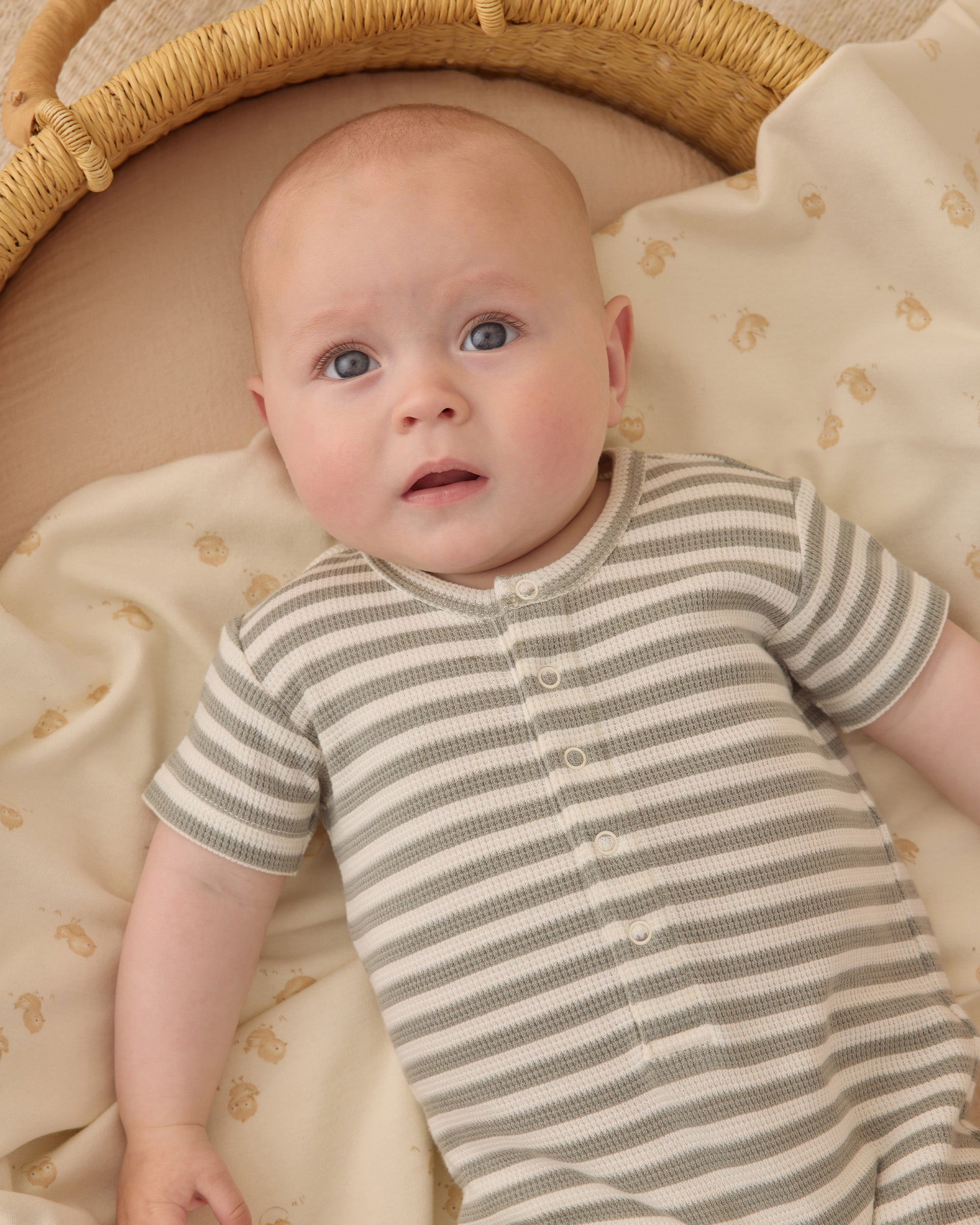 Waffle Snap Romper Sage Stripe - Rylee + Cru | Kids Clothes | Trendy Baby Clothes | Modern Infant Outfits |