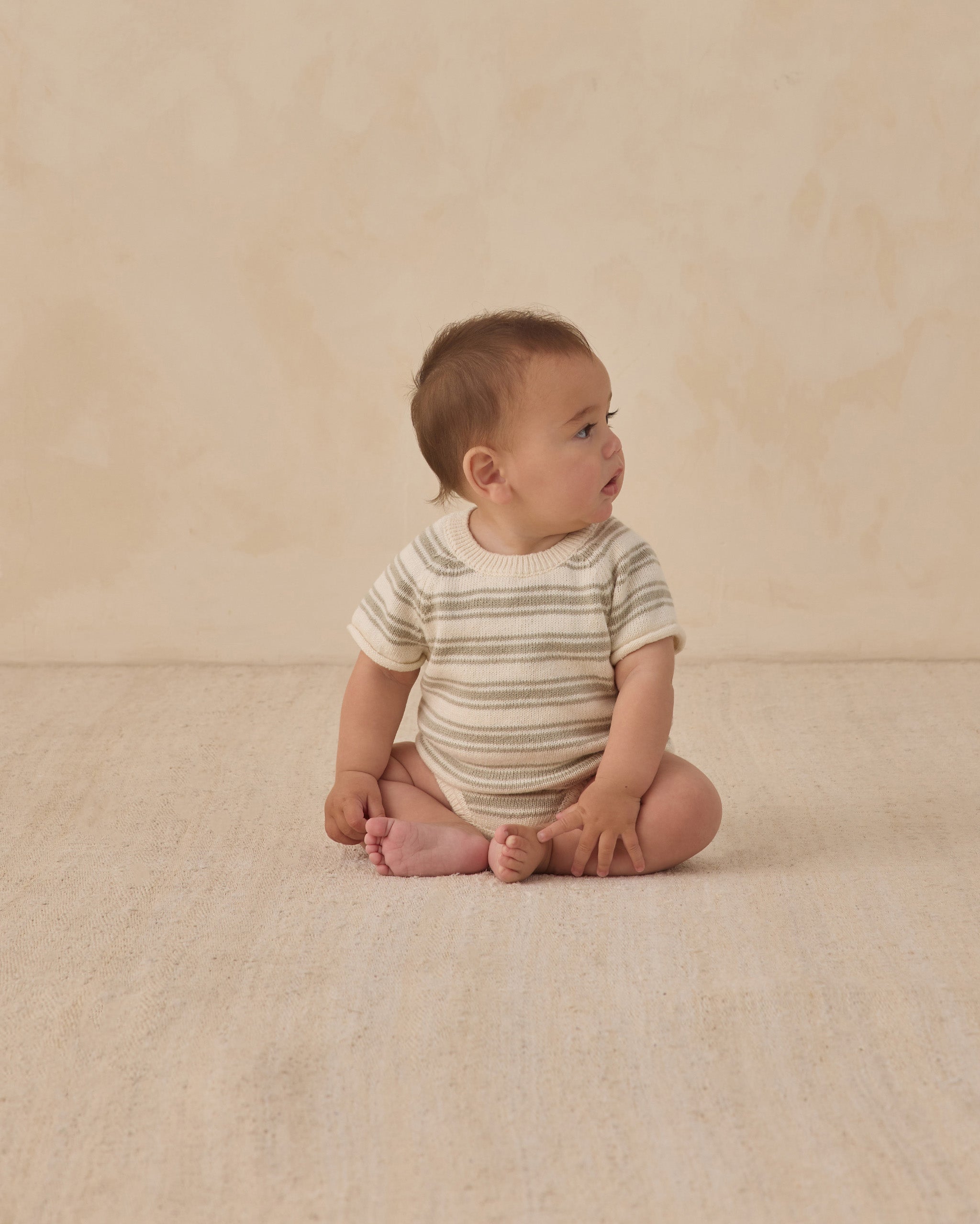 Rowan Romper Sage Stripe - Rylee + Cru | Kids Clothes | Trendy Baby Clothes | Modern Infant Outfits |