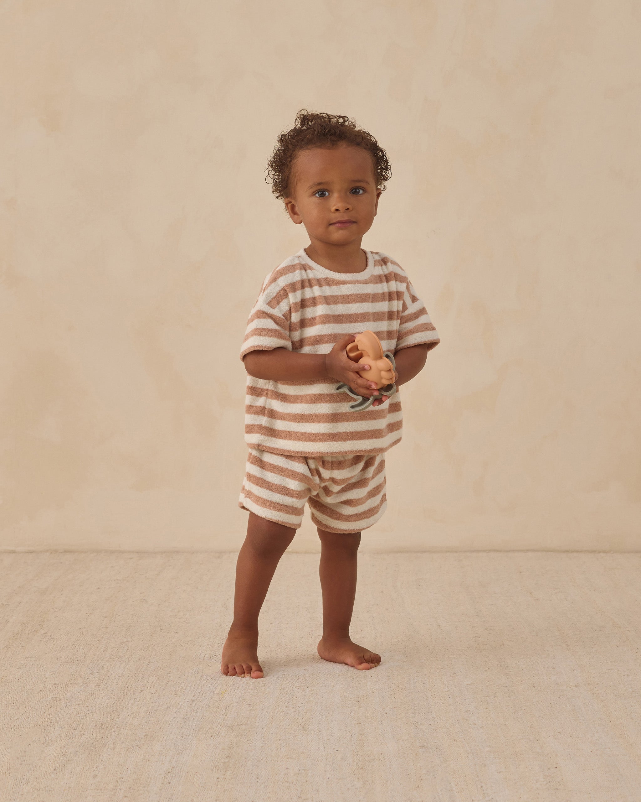Terry Tee + Short Set Latte Stripe - Rylee + Cru | Kids Clothes | Trendy Baby Clothes | Modern Infant Outfits |