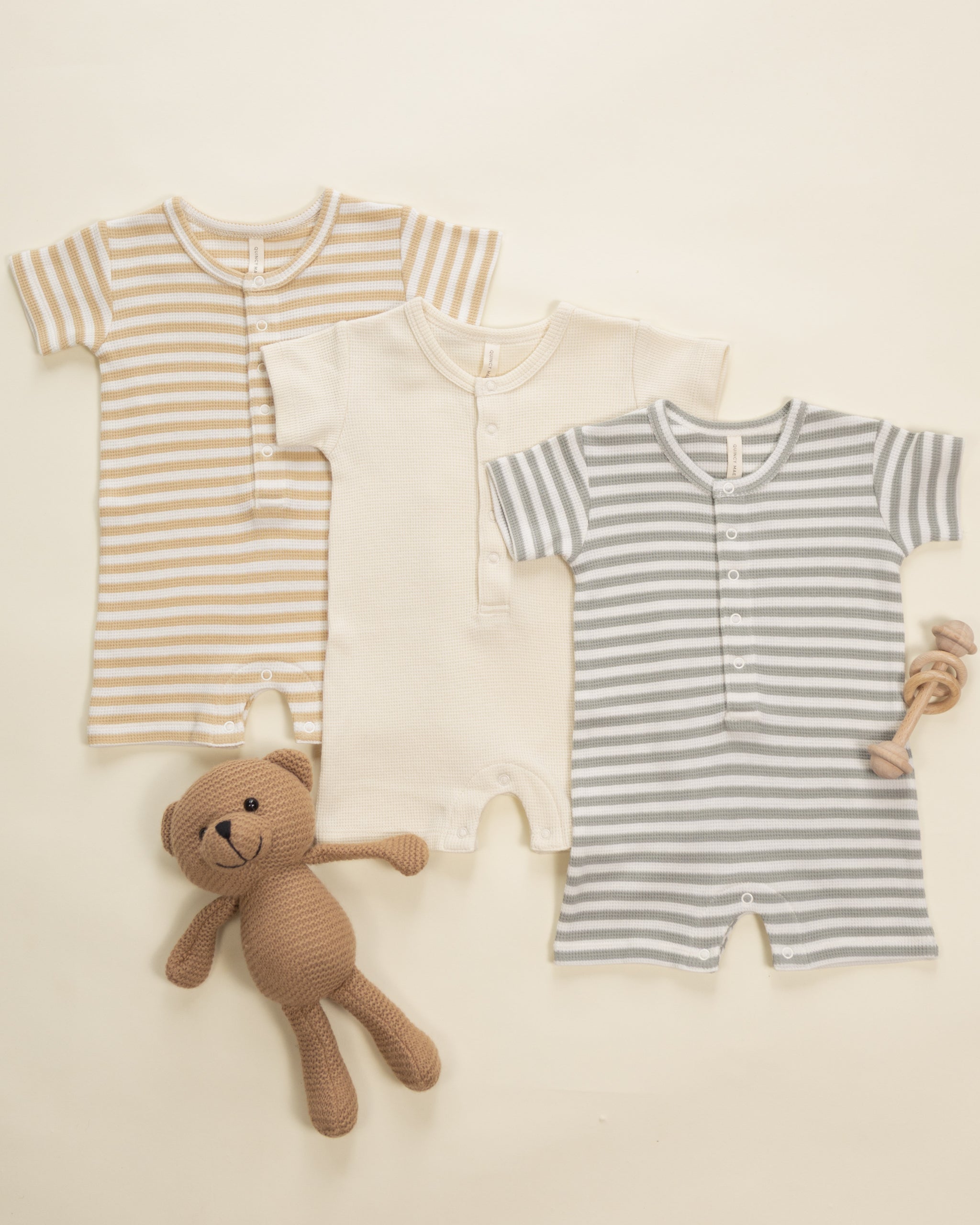 Waffle Snap Romper Sage Stripe - Rylee + Cru | Kids Clothes | Trendy Baby Clothes | Modern Infant Outfits |