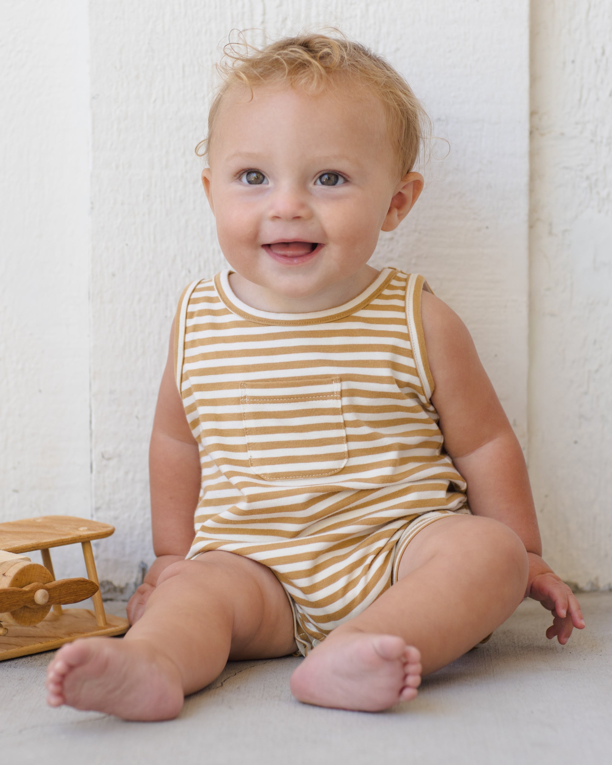 Sleeveless One-Piece Honey Stripe - Rylee + Cru | Kids Clothes | Trendy Baby Clothes | Modern Infant Outfits |