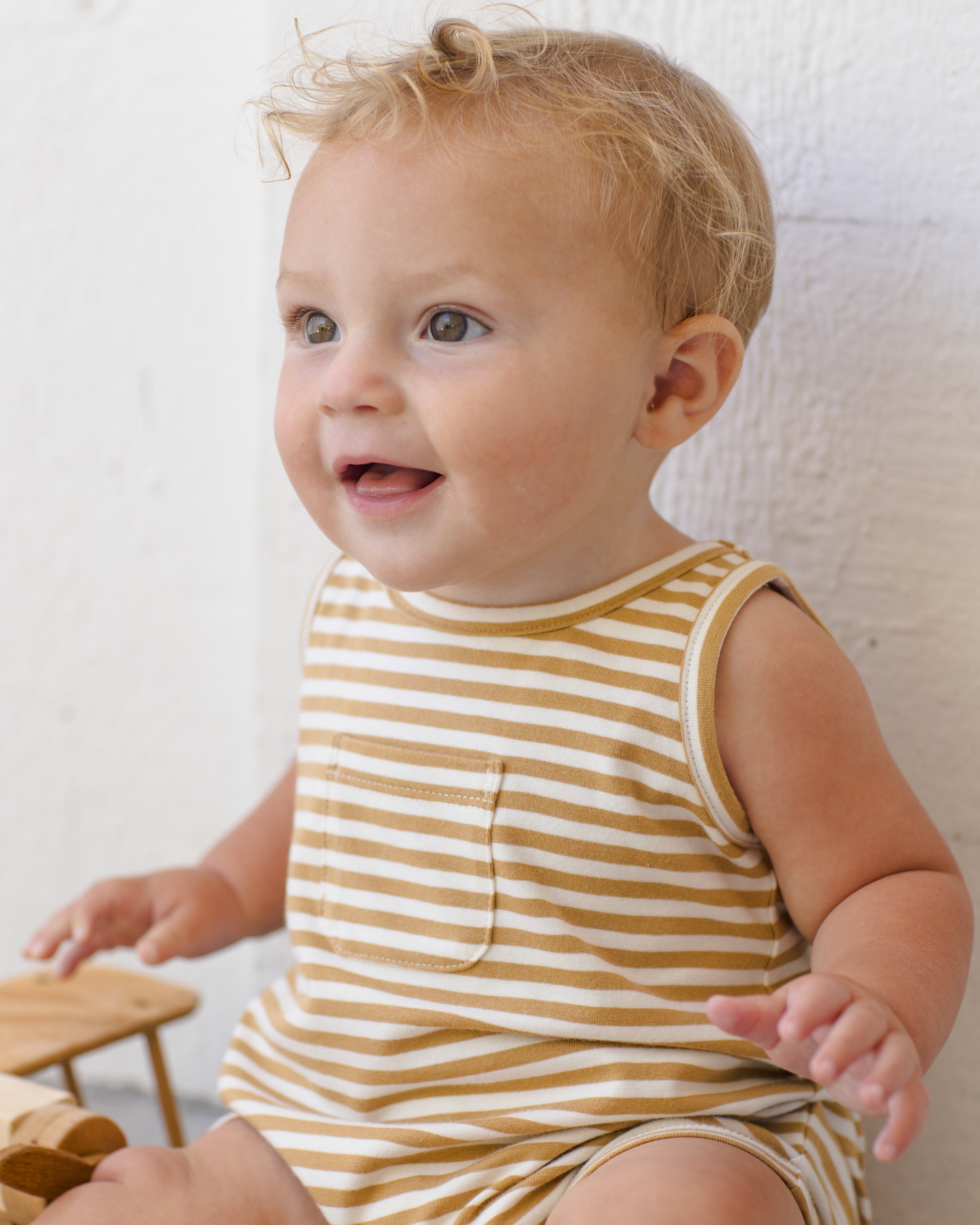 Sleeveless One-Piece Honey Stripe - Rylee + Cru | Kids Clothes | Trendy Baby Clothes | Modern Infant Outfits |