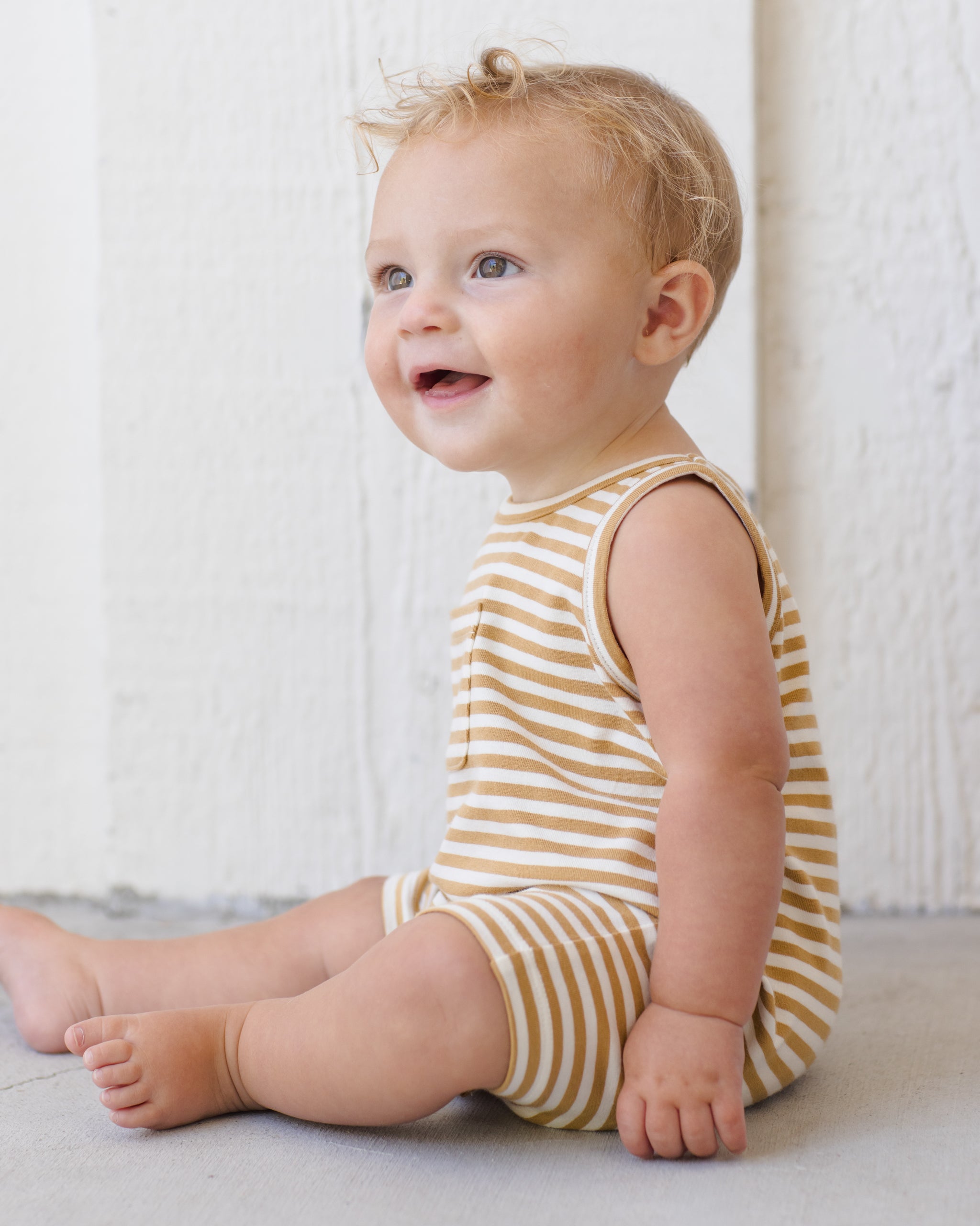 Sleeveless One-Piece Honey Stripe - Rylee + Cru | Kids Clothes | Trendy Baby Clothes | Modern Infant Outfits |