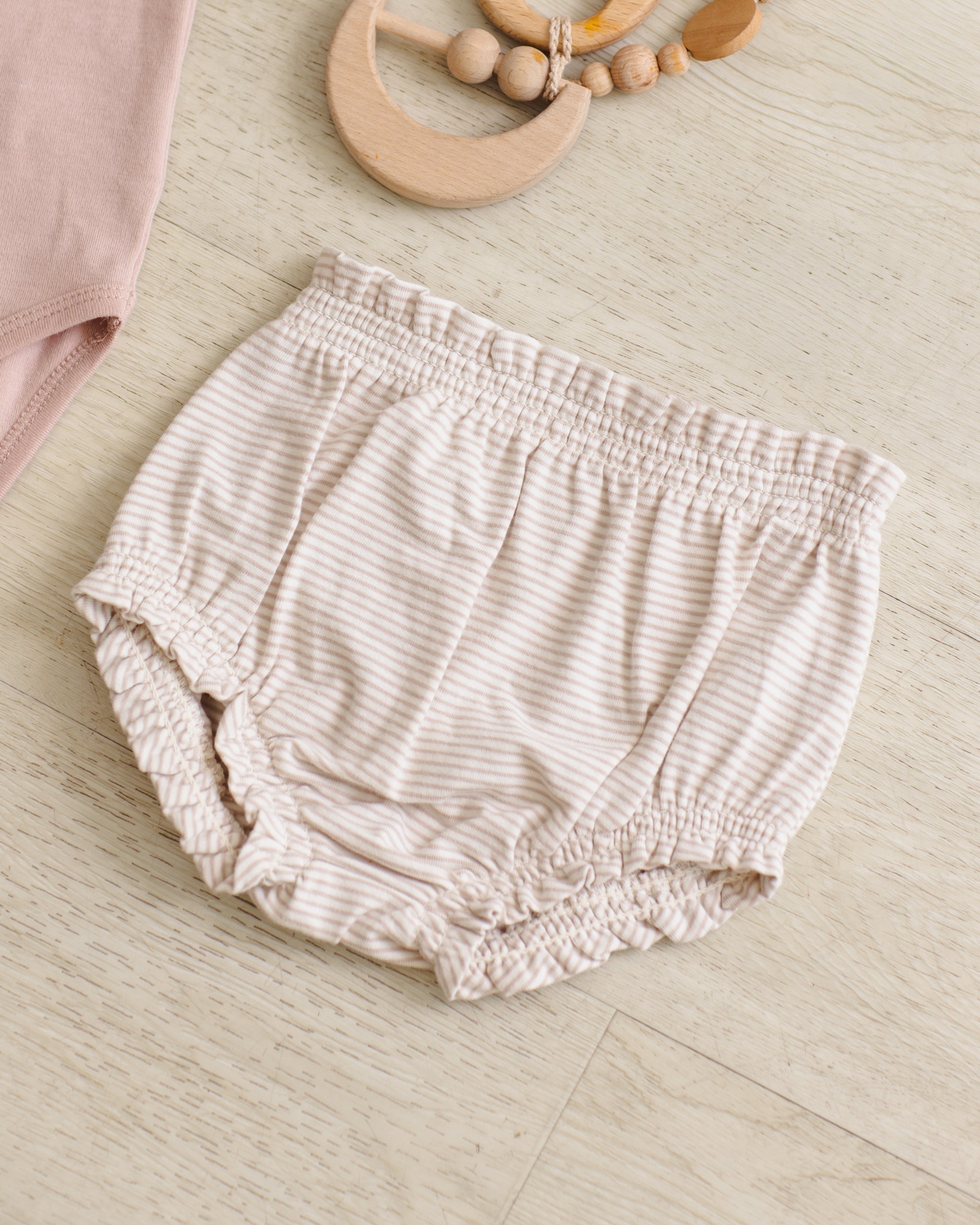 Gathered Bloomer Oat Micro Stripe - Rylee + Cru | Kids Clothes | Trendy Baby Clothes | Modern Infant Outfits |