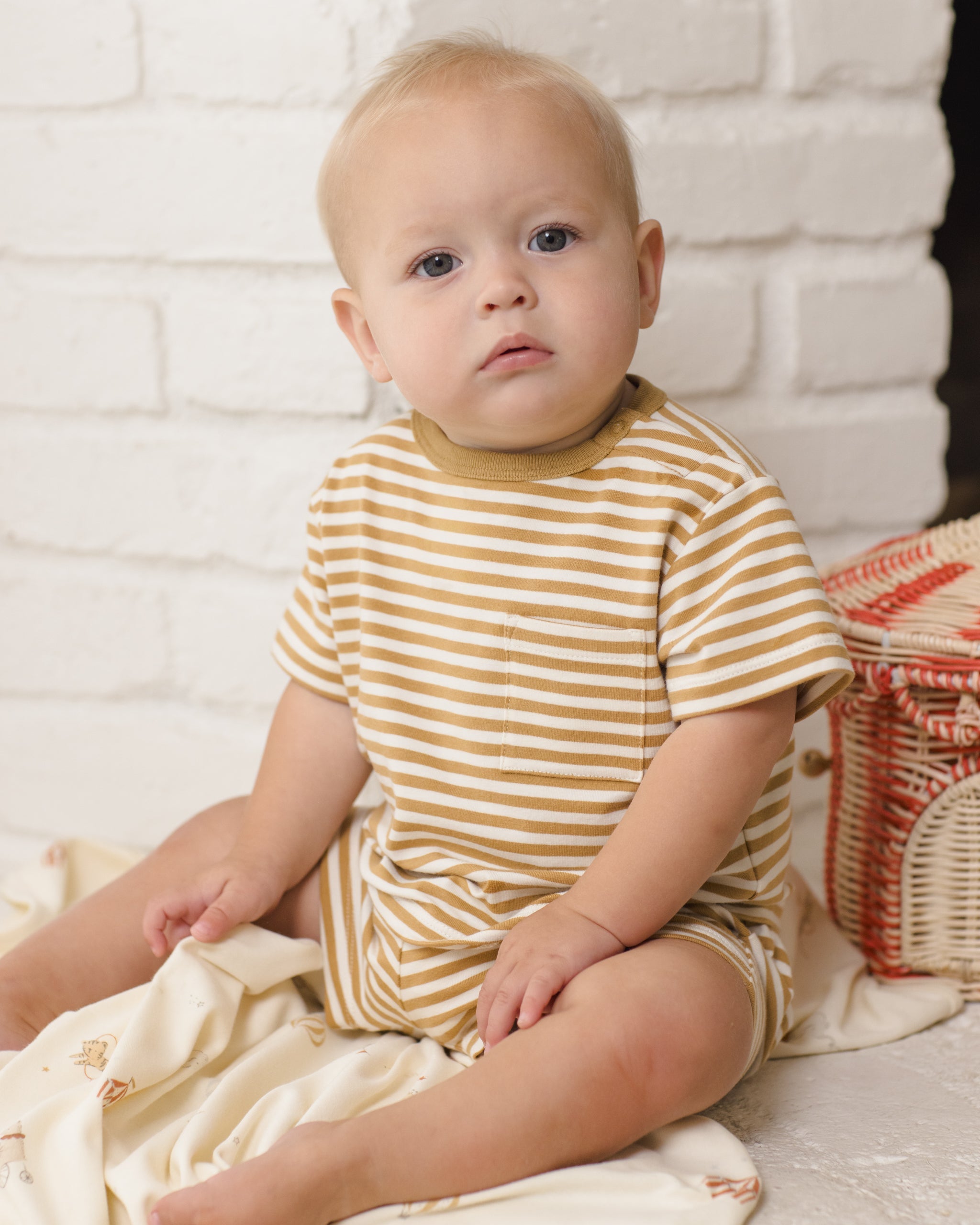 Boxy Pocket Tee + Short Set Honey Stripe - Rylee + Cru | Kids Clothes | Trendy Baby Clothes | Modern Infant Outfits |