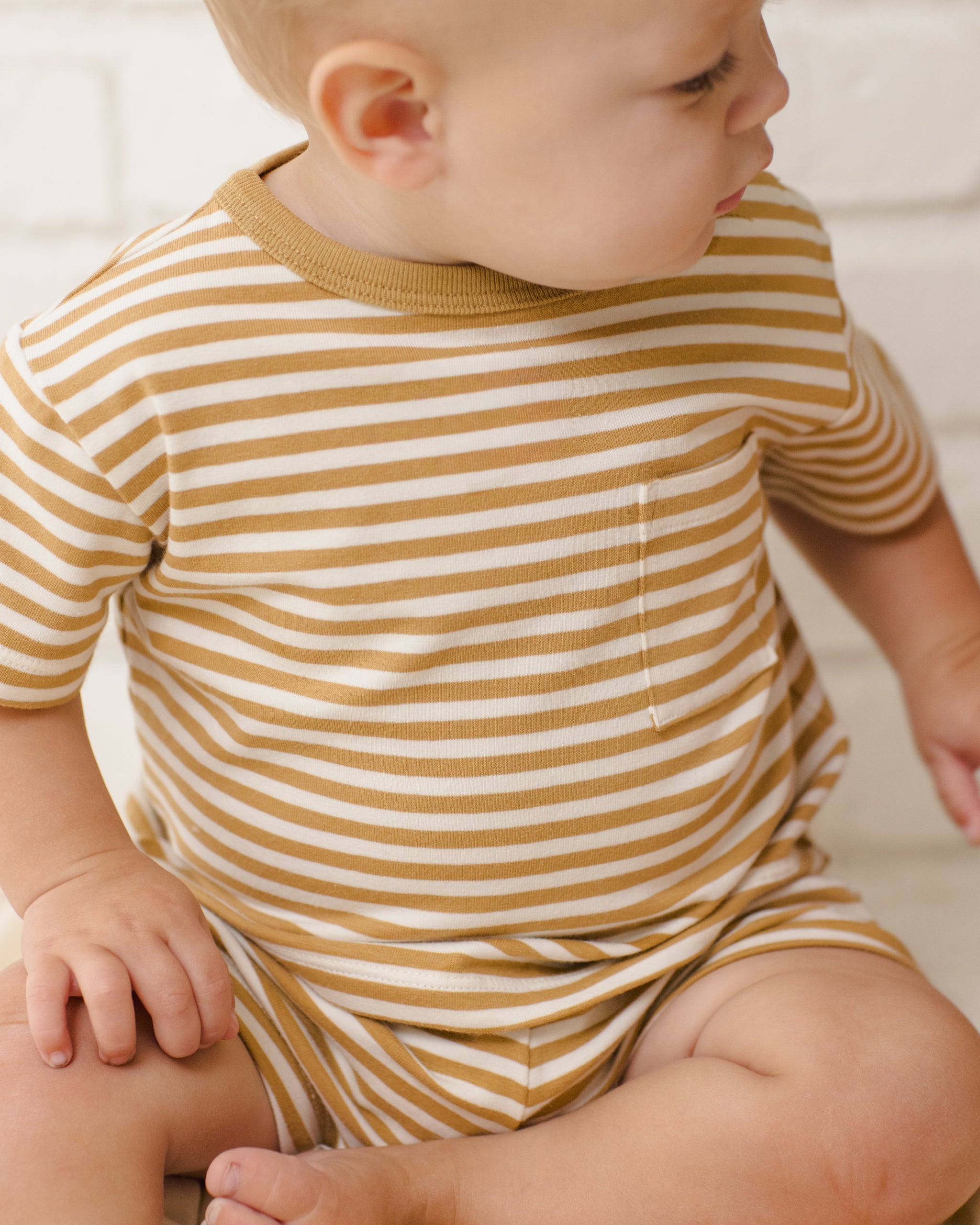 Boxy Pocket Tee + Short Set Honey Stripe - Rylee + Cru | Kids Clothes | Trendy Baby Clothes | Modern Infant Outfits |