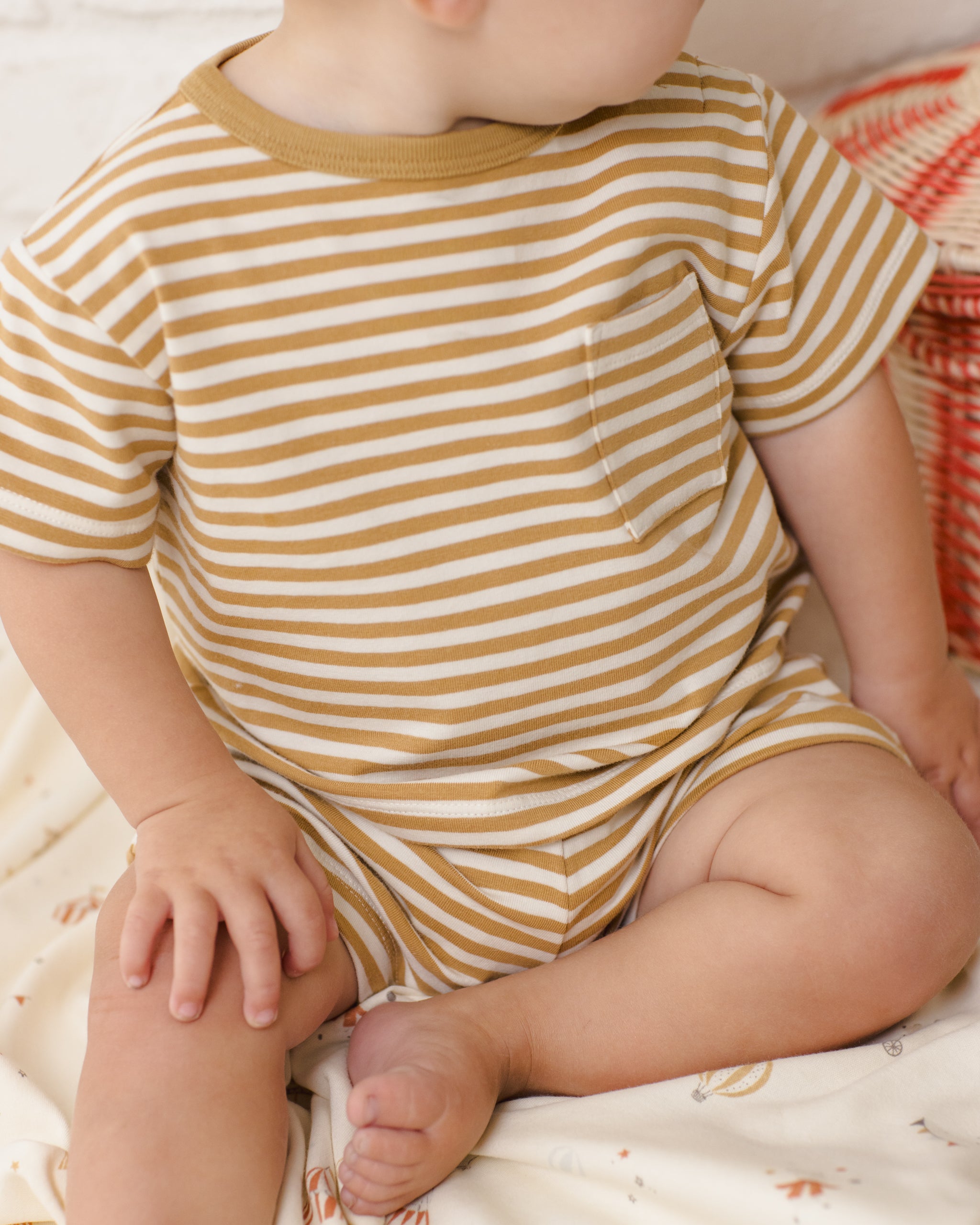 Boxy Pocket Tee + Short Set Honey Stripe - Rylee + Cru | Kids Clothes | Trendy Baby Clothes | Modern Infant Outfits |