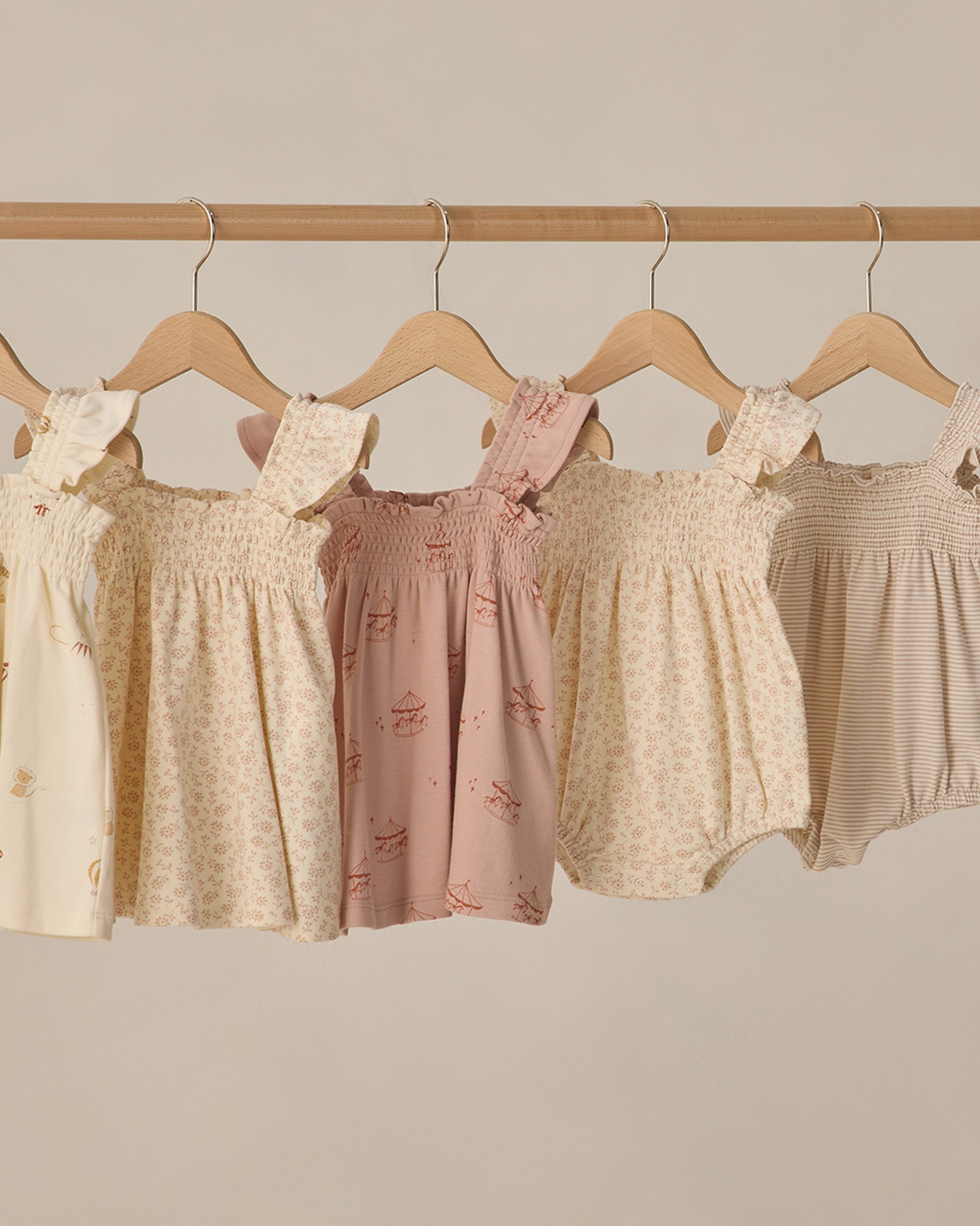 Smocked Ruffle Sleeve Romper Oat Micro Stripe - Rylee + Cru | Kids Clothes | Trendy Baby Clothes | Modern Infant Outfits |