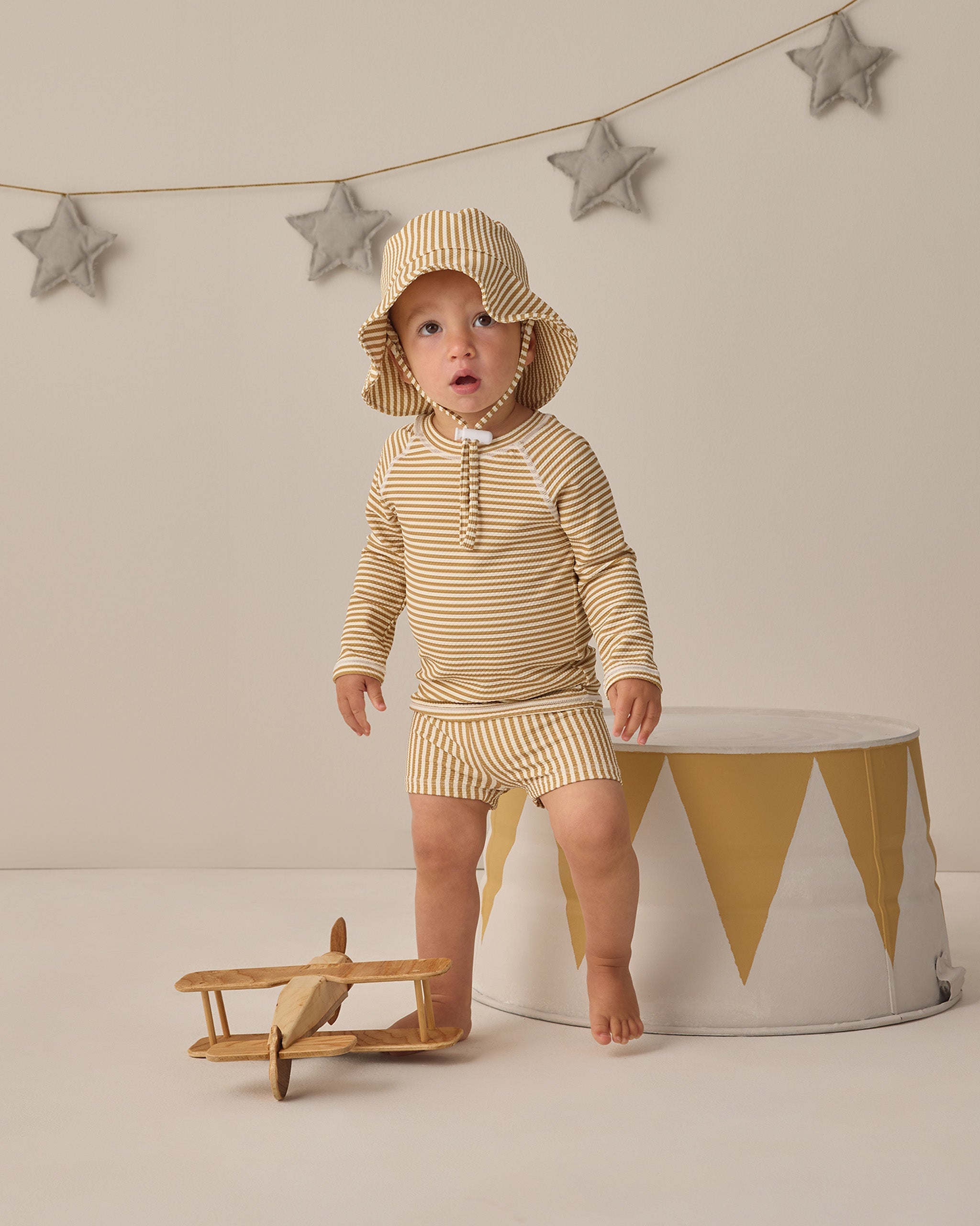 Finn Rashguard + Short Set Honey Stripe Small - Rylee + Cru | Kids Clothes | Trendy Baby Clothes | Modern Infant Outfits |