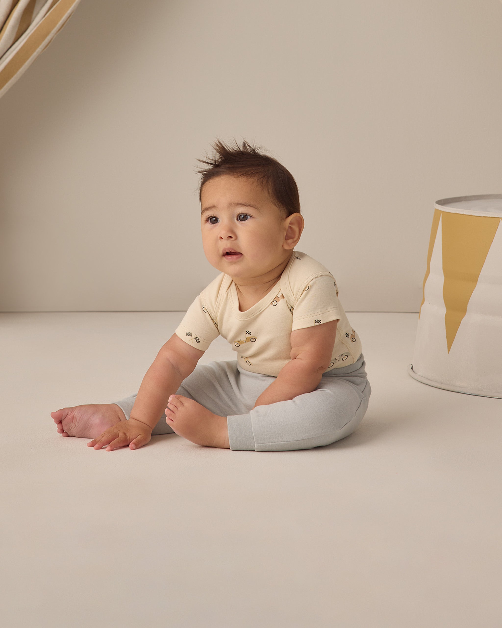 Short Sleeve Bodysuit Pack Race Car, Oat Micro Stripe - Rylee + Cru | Kids Clothes | Trendy Baby Clothes | Modern Infant Outfits |