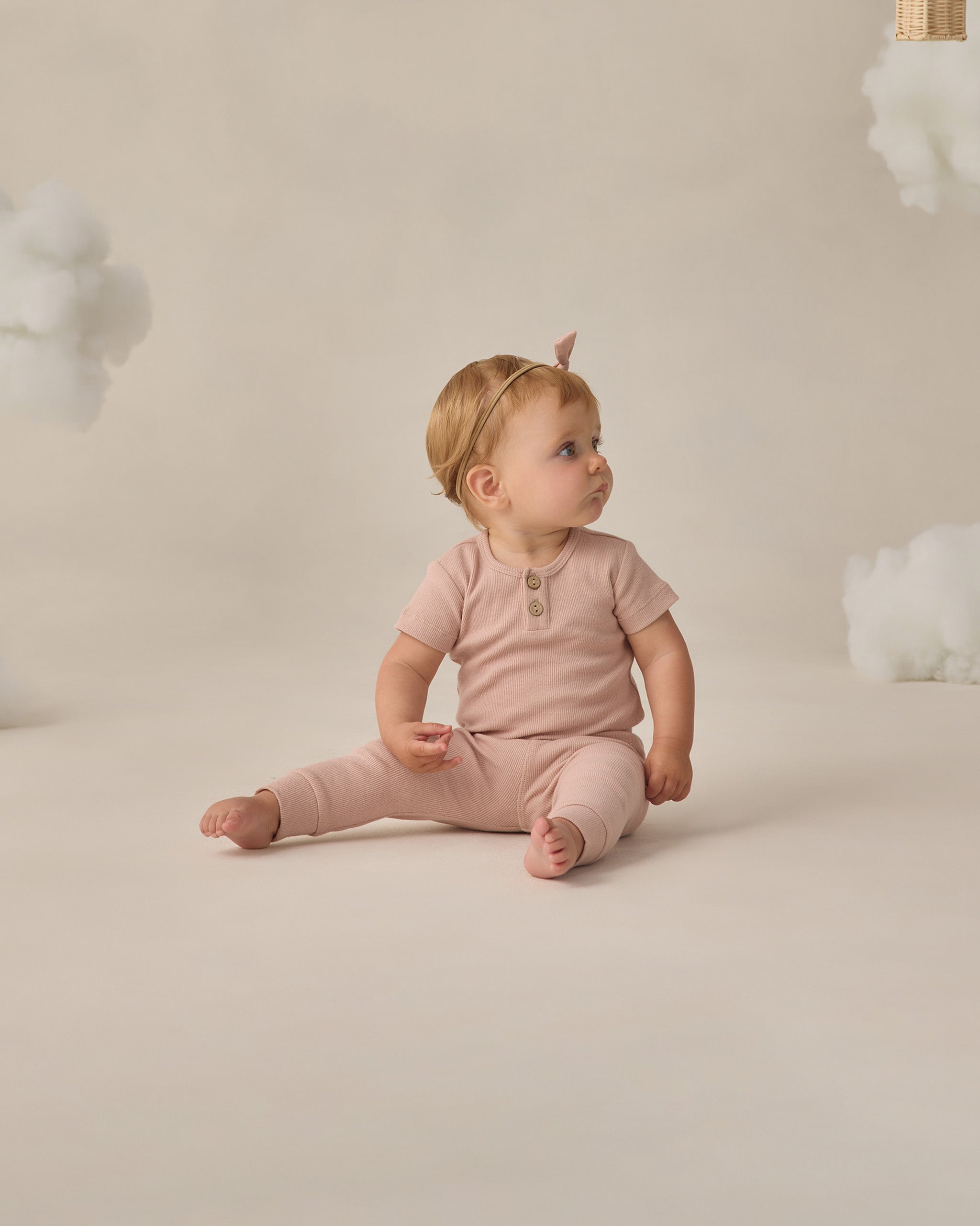Ribbed Henley Bodysuit Blush - Rylee + Cru | Kids Clothes | Trendy Baby Clothes | Modern Infant Outfits |