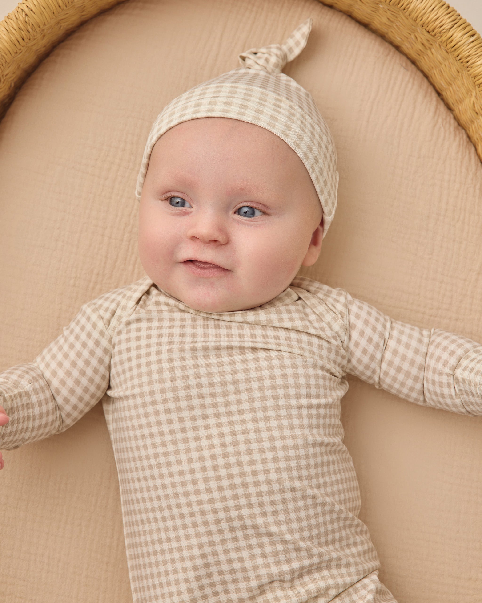 Bamboo Baby Gown + Hat Set Oat Gingham - Rylee + Cru | Kids Clothes | Trendy Baby Clothes | Modern Infant Outfits |