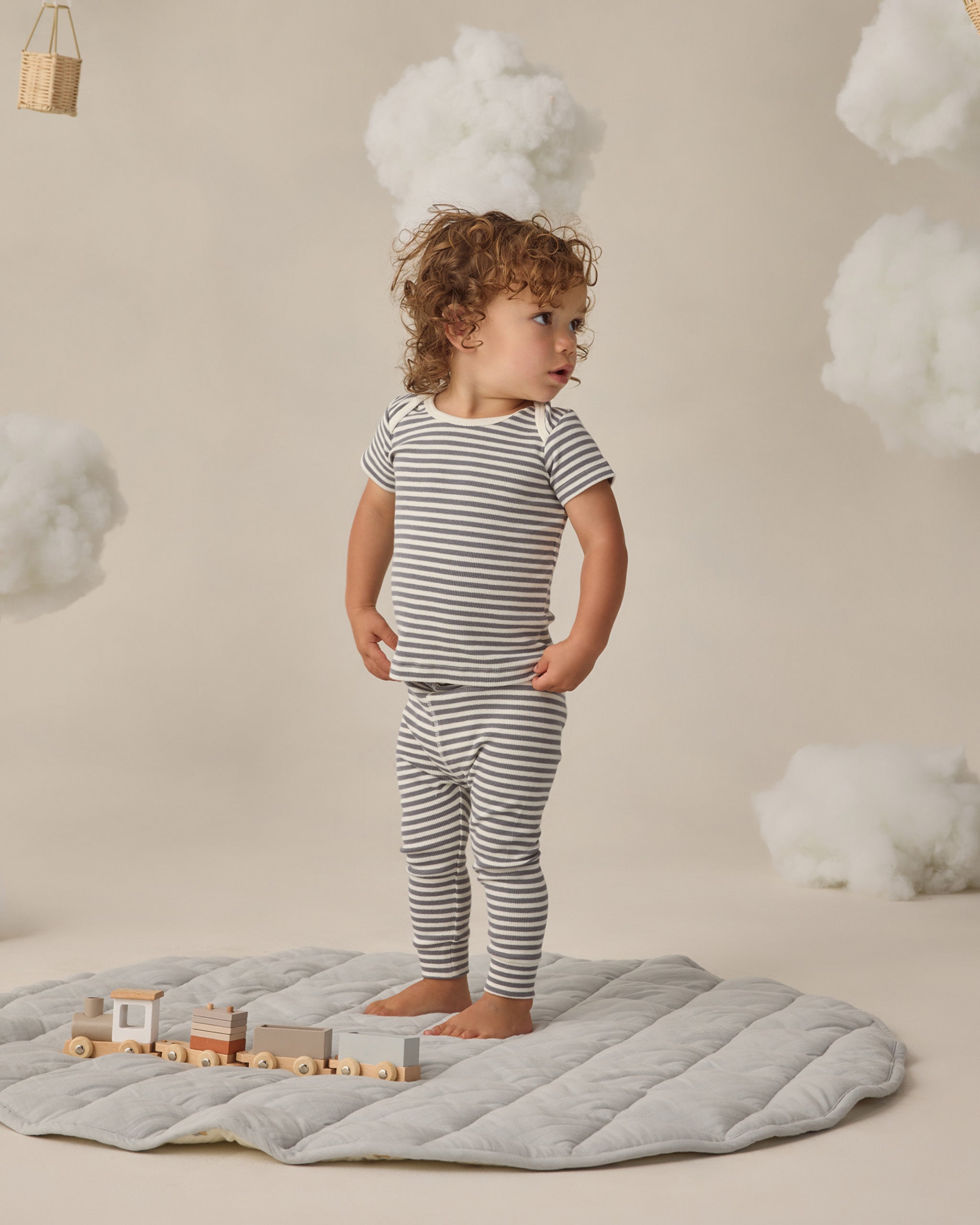 Ribbed Short Sleeve Tee + Legging Set Ocean Stripe - Rylee + Cru | Kids Clothes | Trendy Baby Clothes | Modern Infant Outfits |