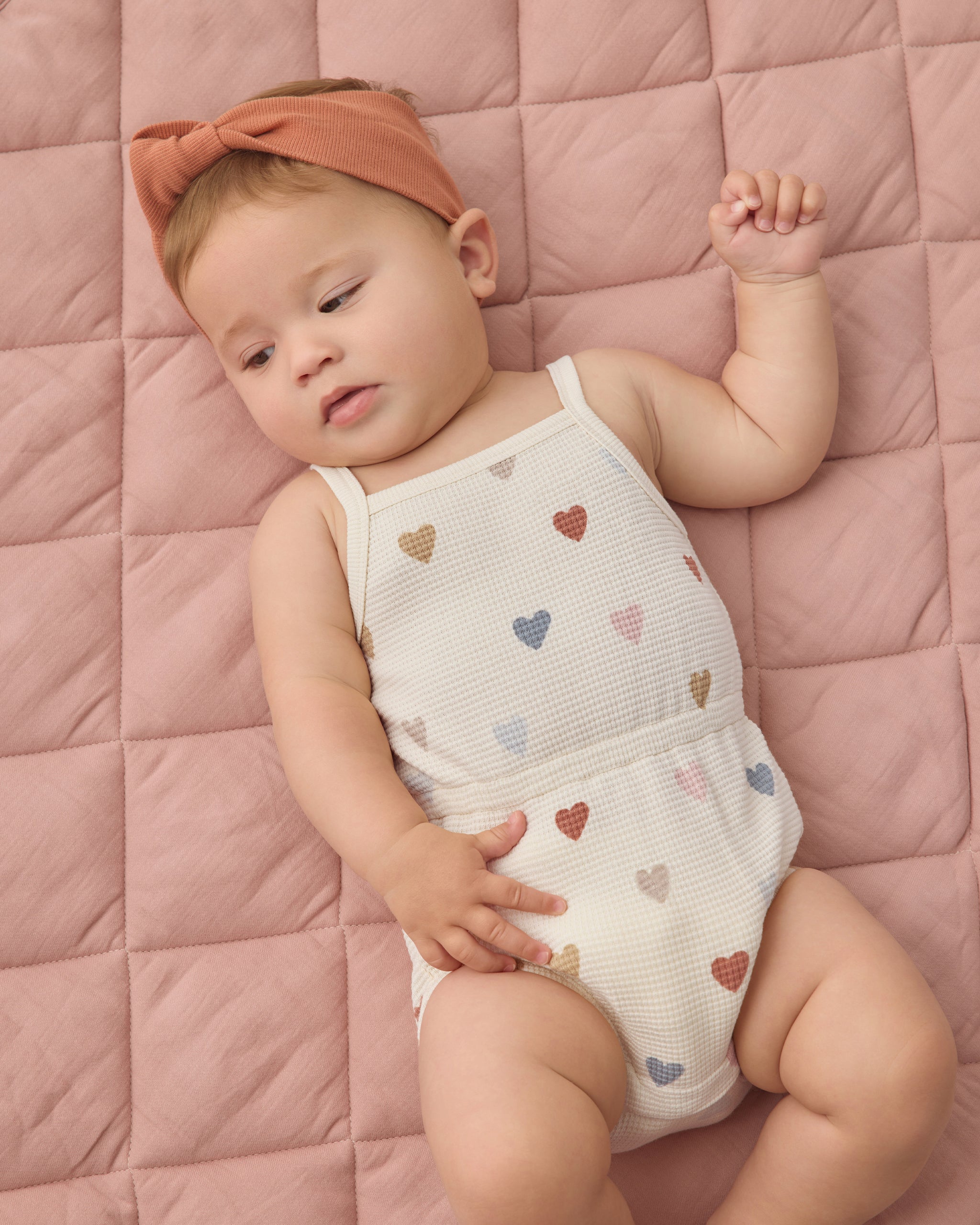 Waffle Cinch Romper Confetti Hearts - Rylee + Cru | Kids Clothes | Trendy Baby Clothes | Modern Infant Outfits |