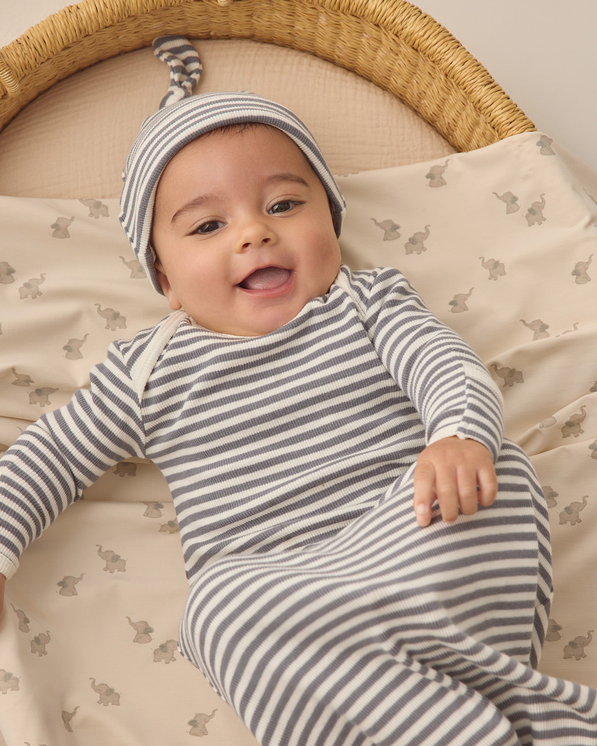 Knotted Baby Gown + Hat Set Ocean Stripe - Rylee + Cru | Kids Clothes | Trendy Baby Clothes | Modern Infant Outfits |