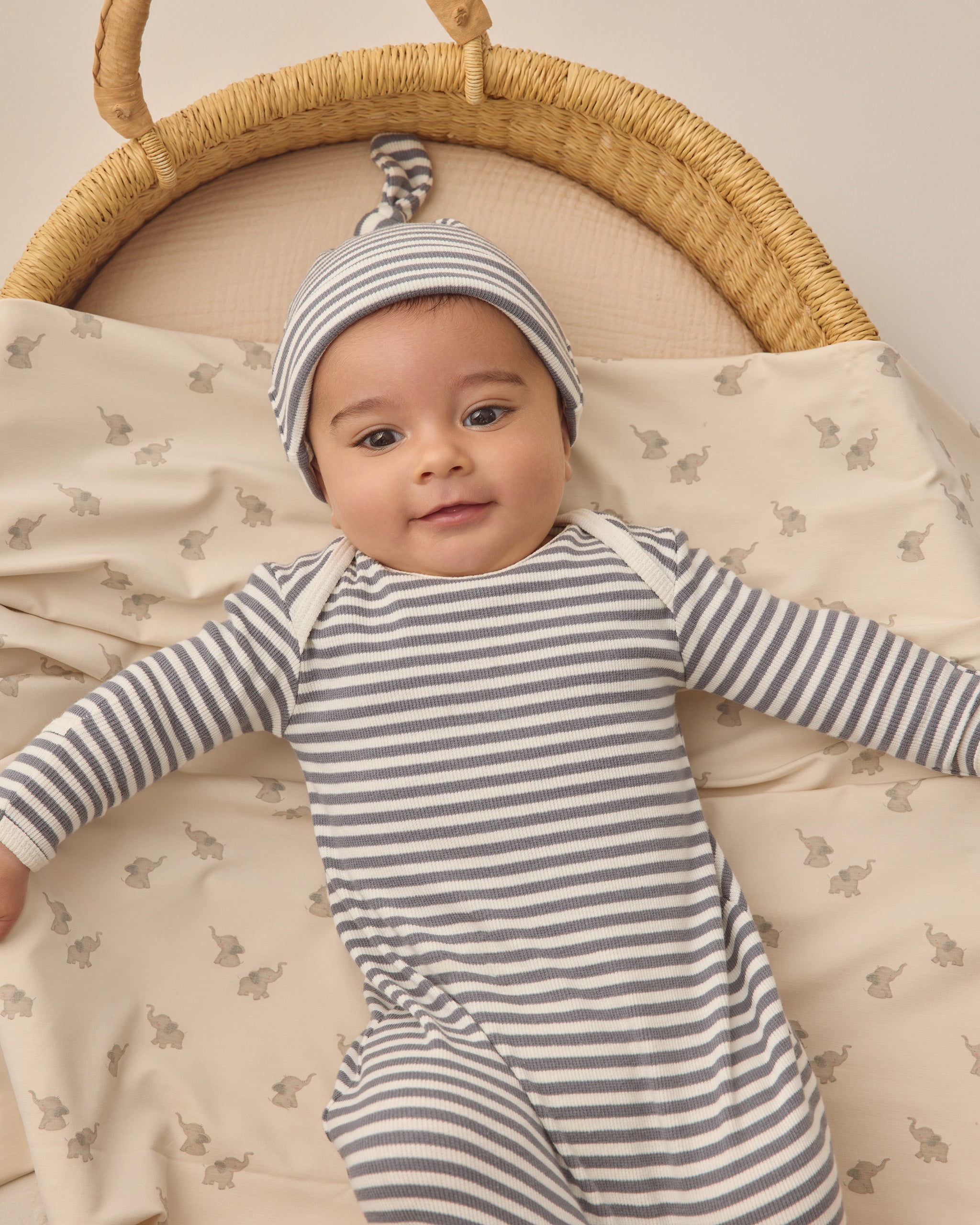 Knotted Baby Gown + Hat Set Ocean Stripe - Rylee + Cru | Kids Clothes | Trendy Baby Clothes | Modern Infant Outfits |