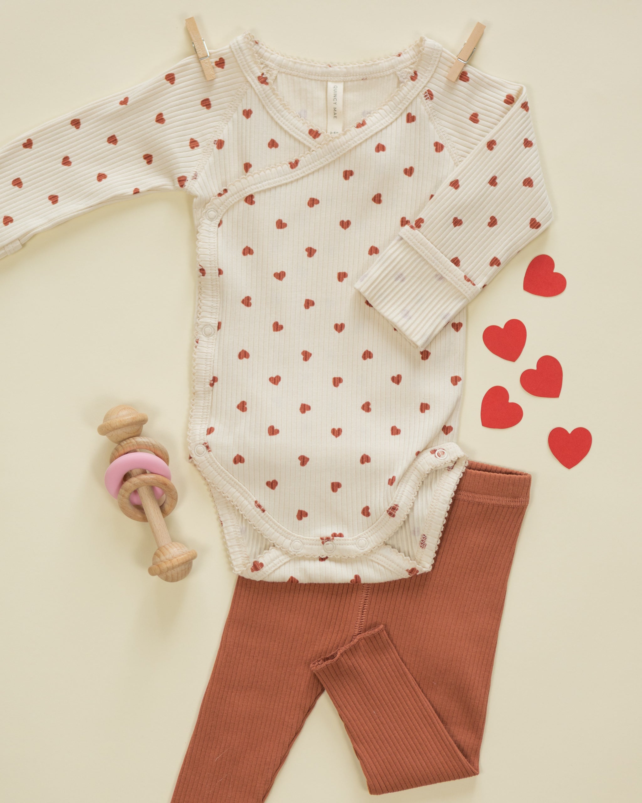 Side Snap Bodysuit Red Hearts