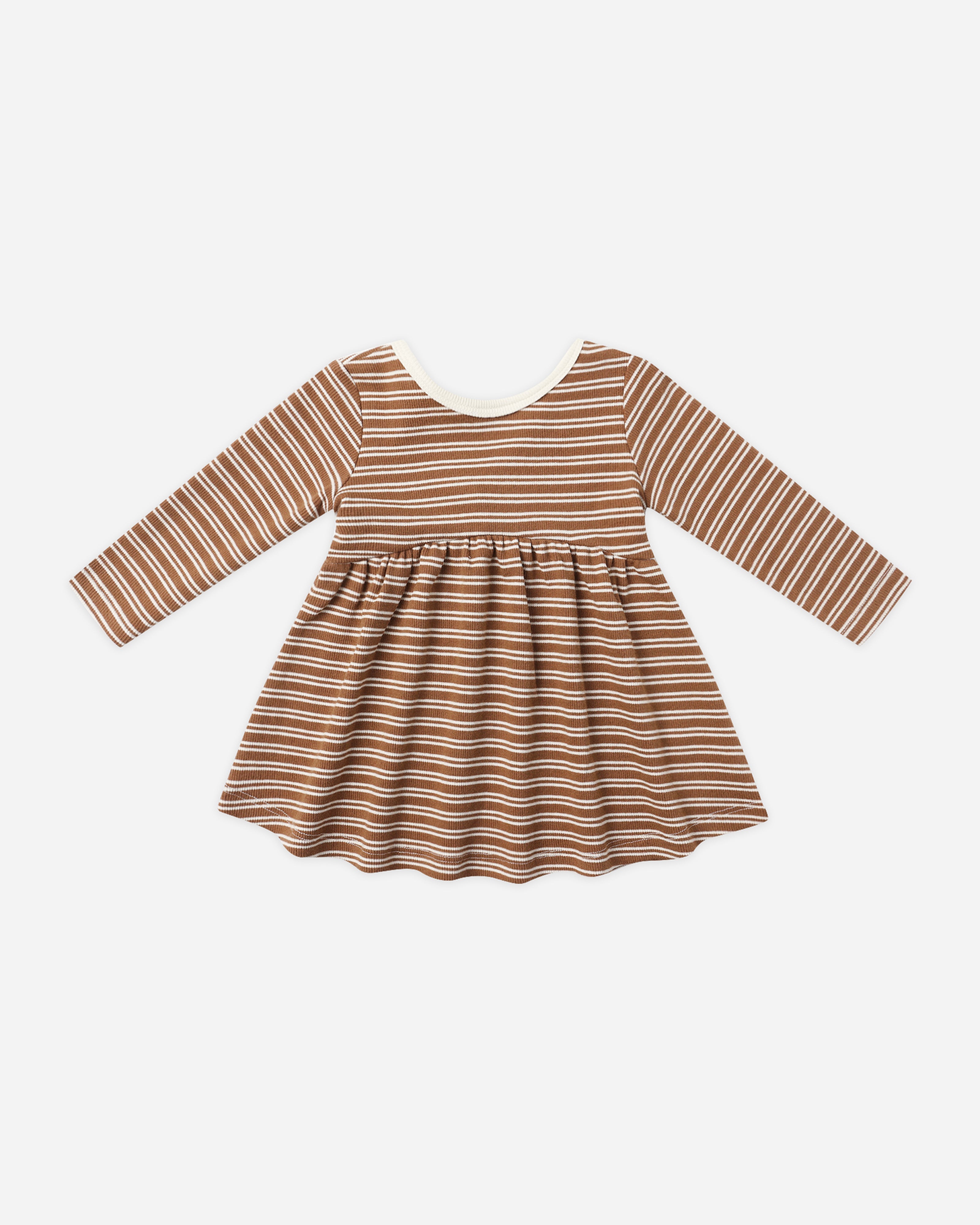 Robe côtelée à manches longues || Micro-rayures cèdre