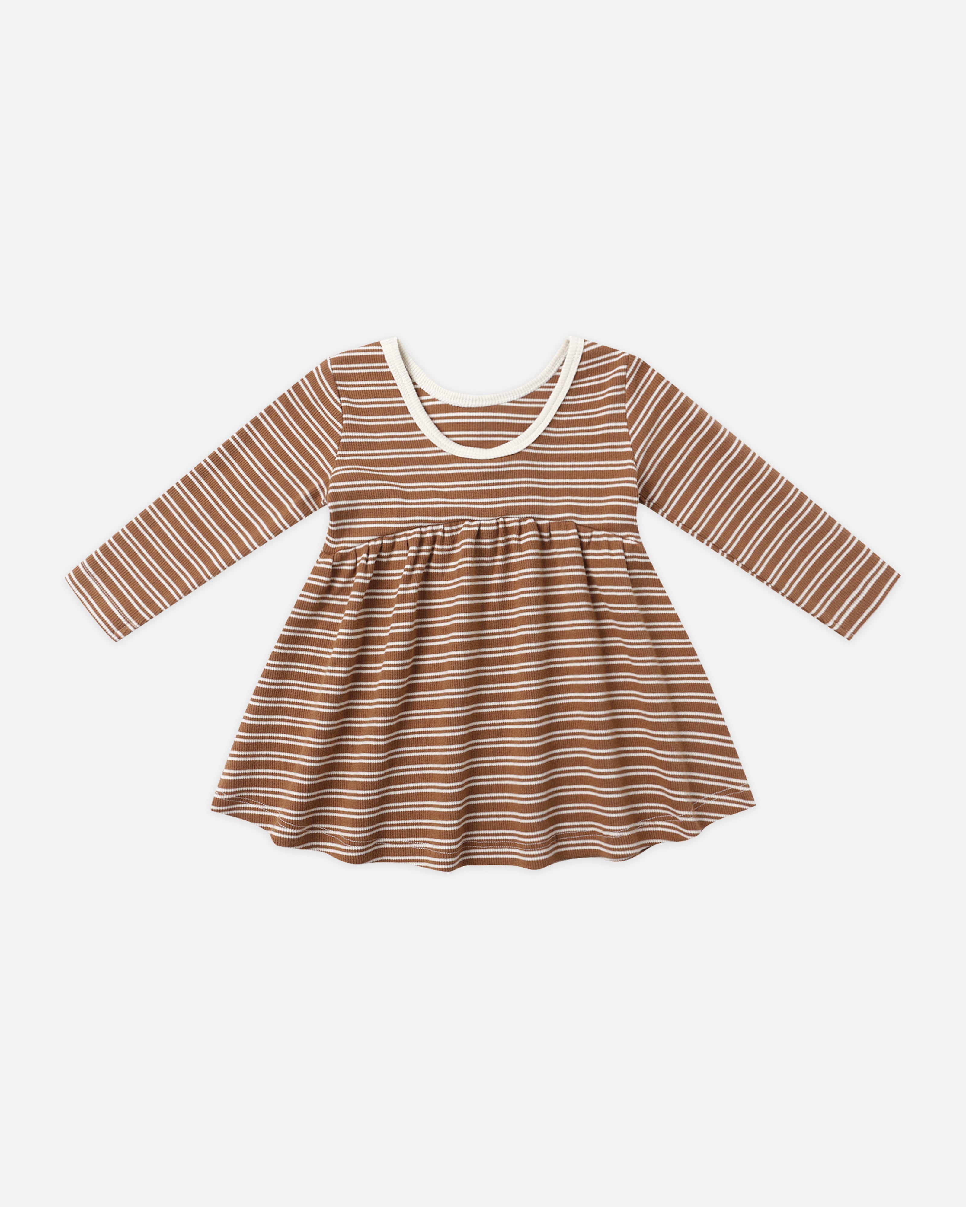 Robe côtelée à manches longues || Micro-rayures cèdre