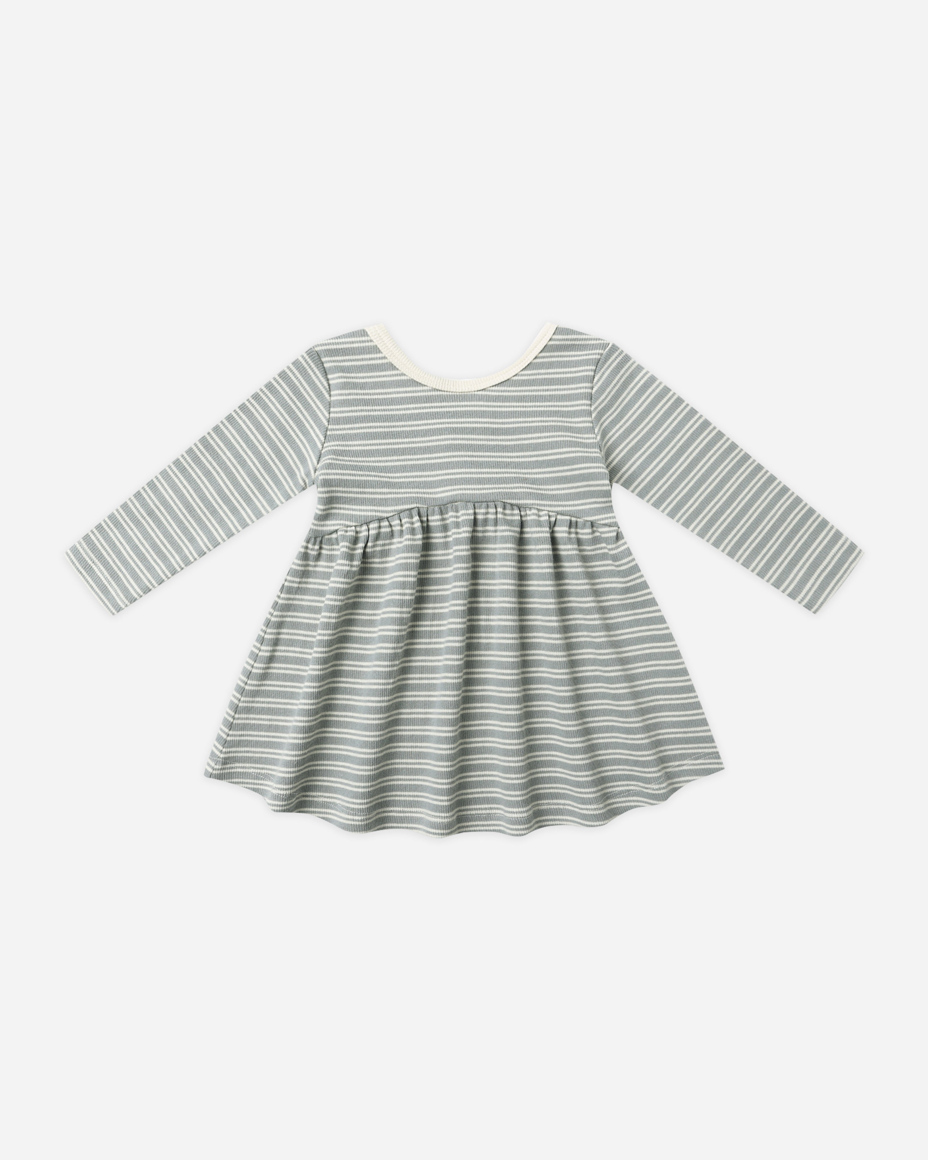 Robe côtelée à manches longues || Micro-rayures bleu acier