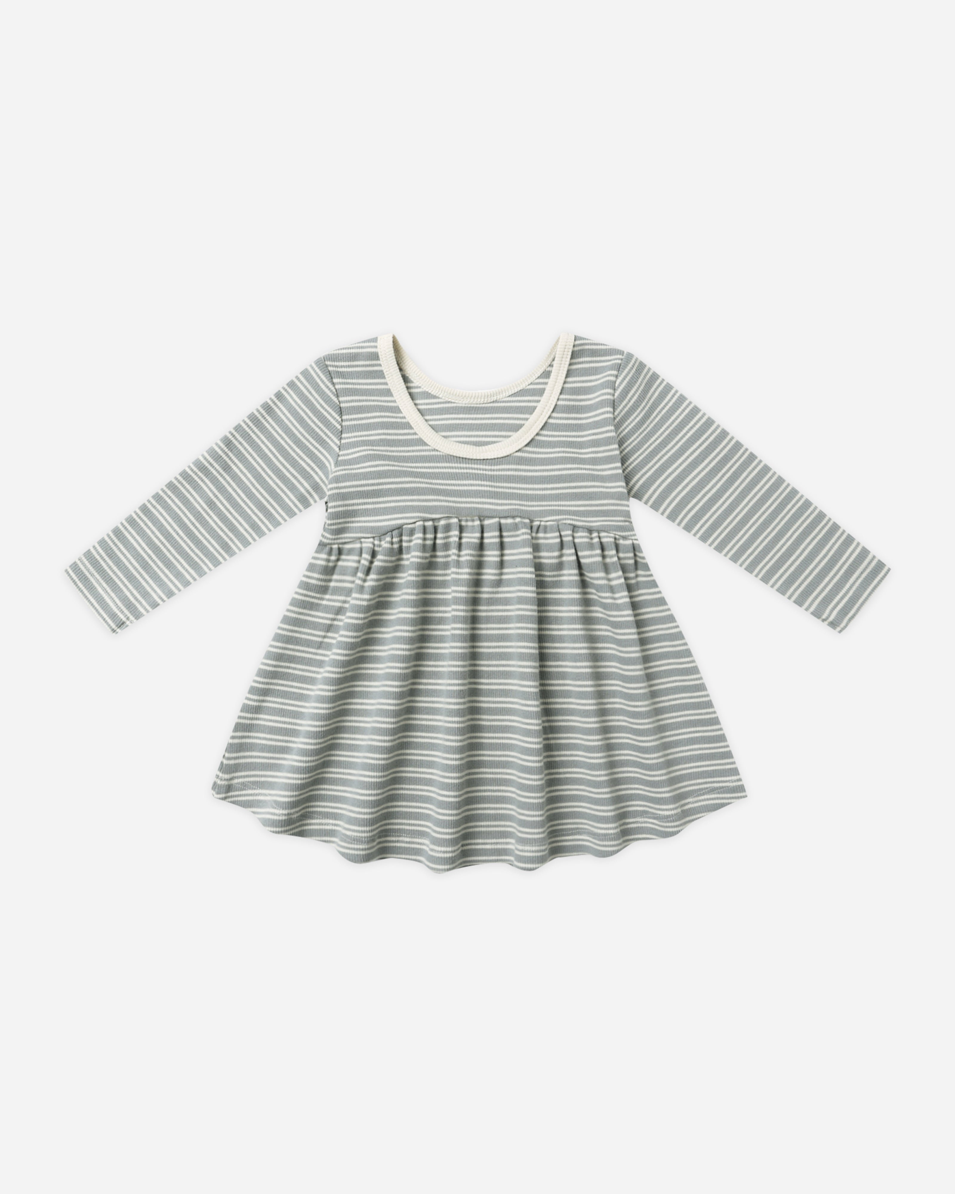 Robe côtelée à manches longues || Micro-rayures bleu acier
