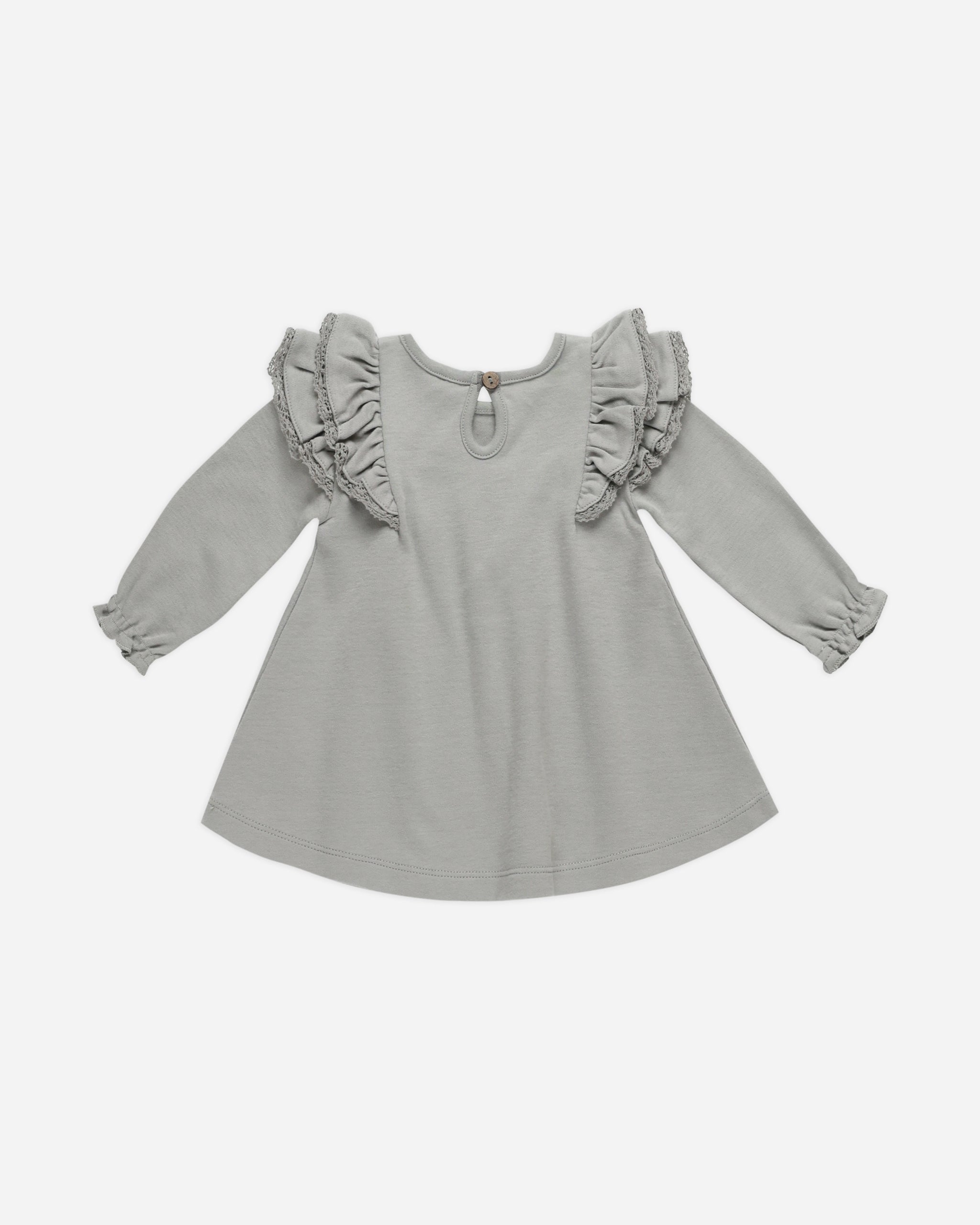 Long Sleeve Flutter Dress - || -  Dusty Blue