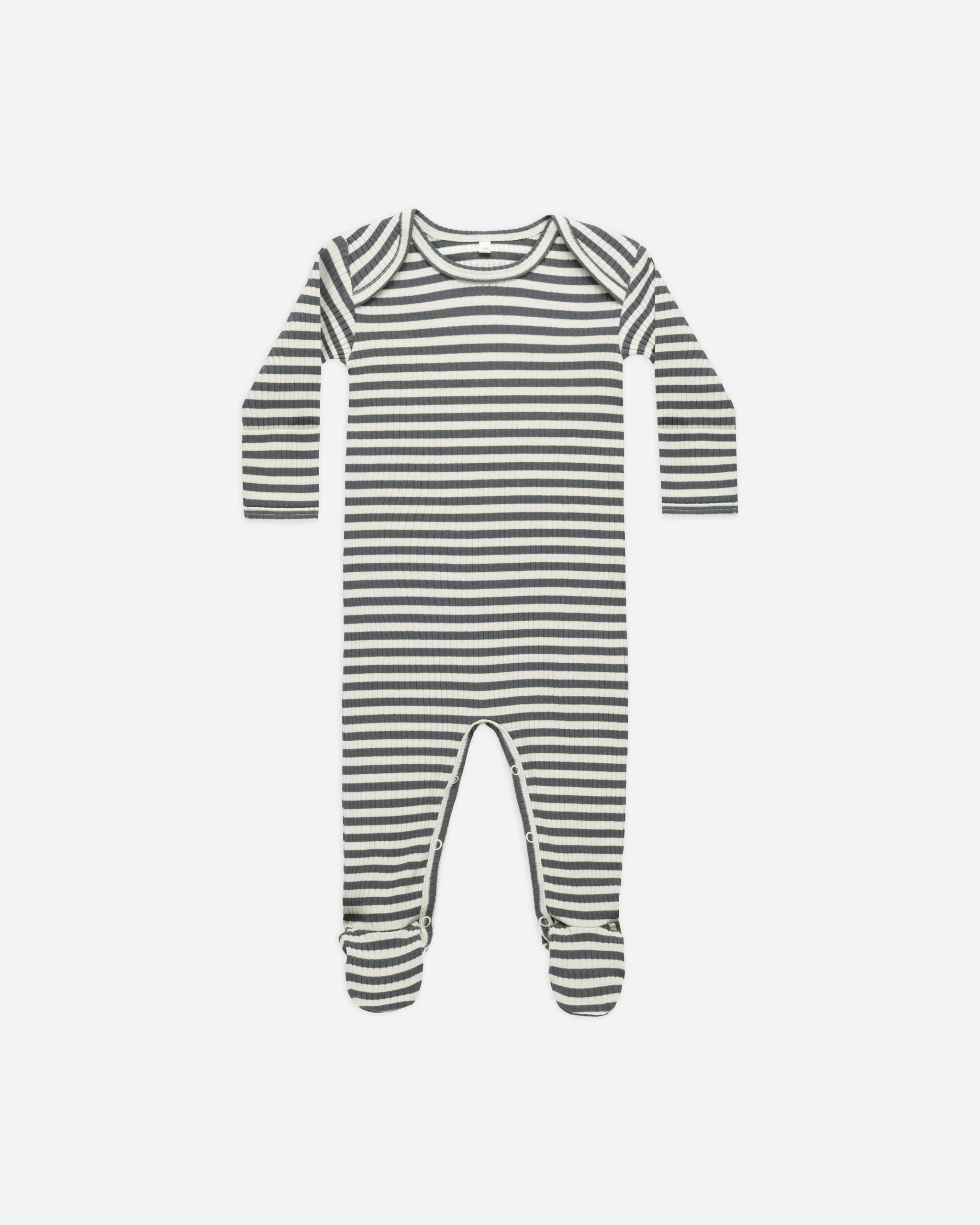 Ribbed Footie || Indigo Stripe