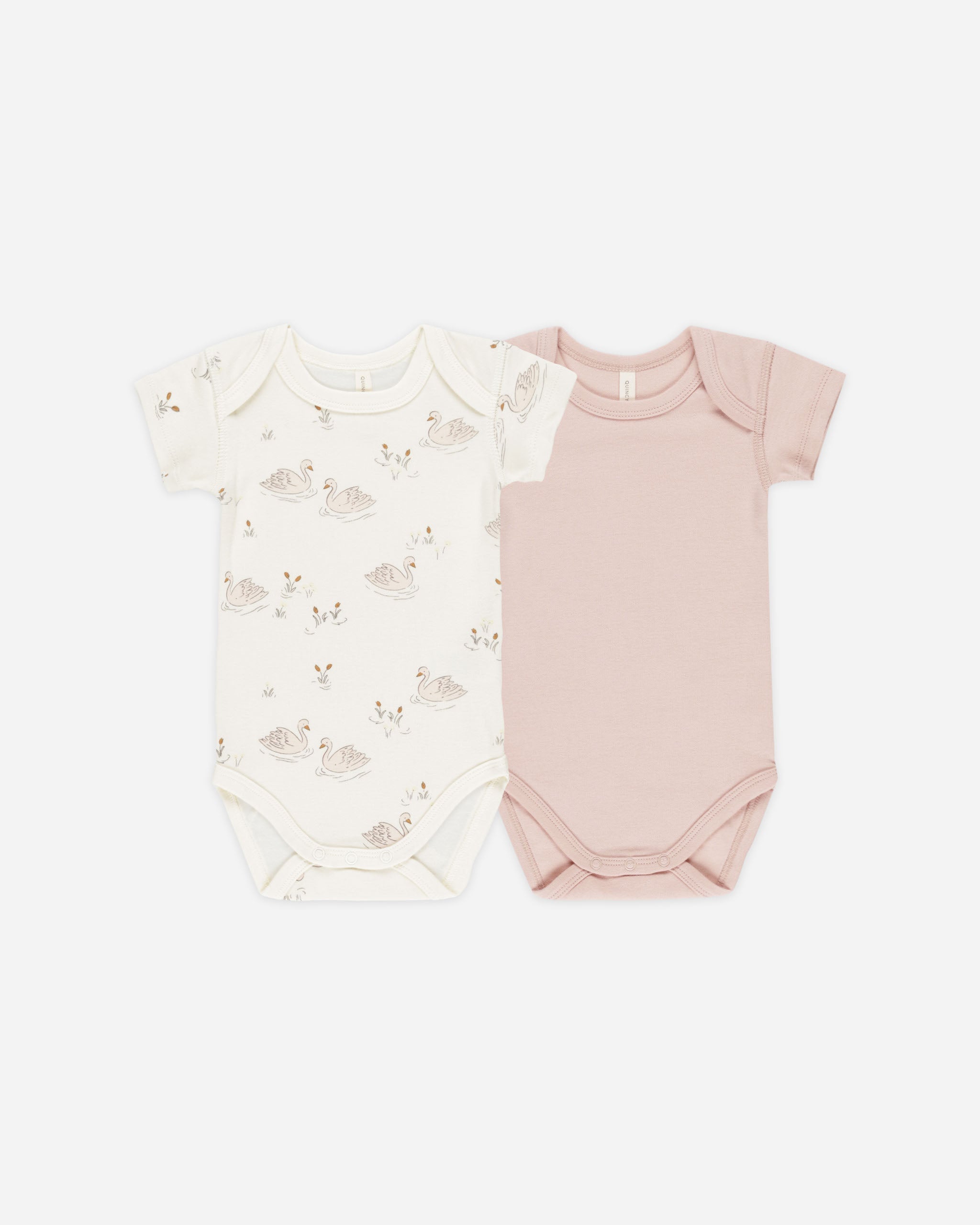 -Short Sleeve Bodysuit, 2 Pack || Swans, Bubblegum-