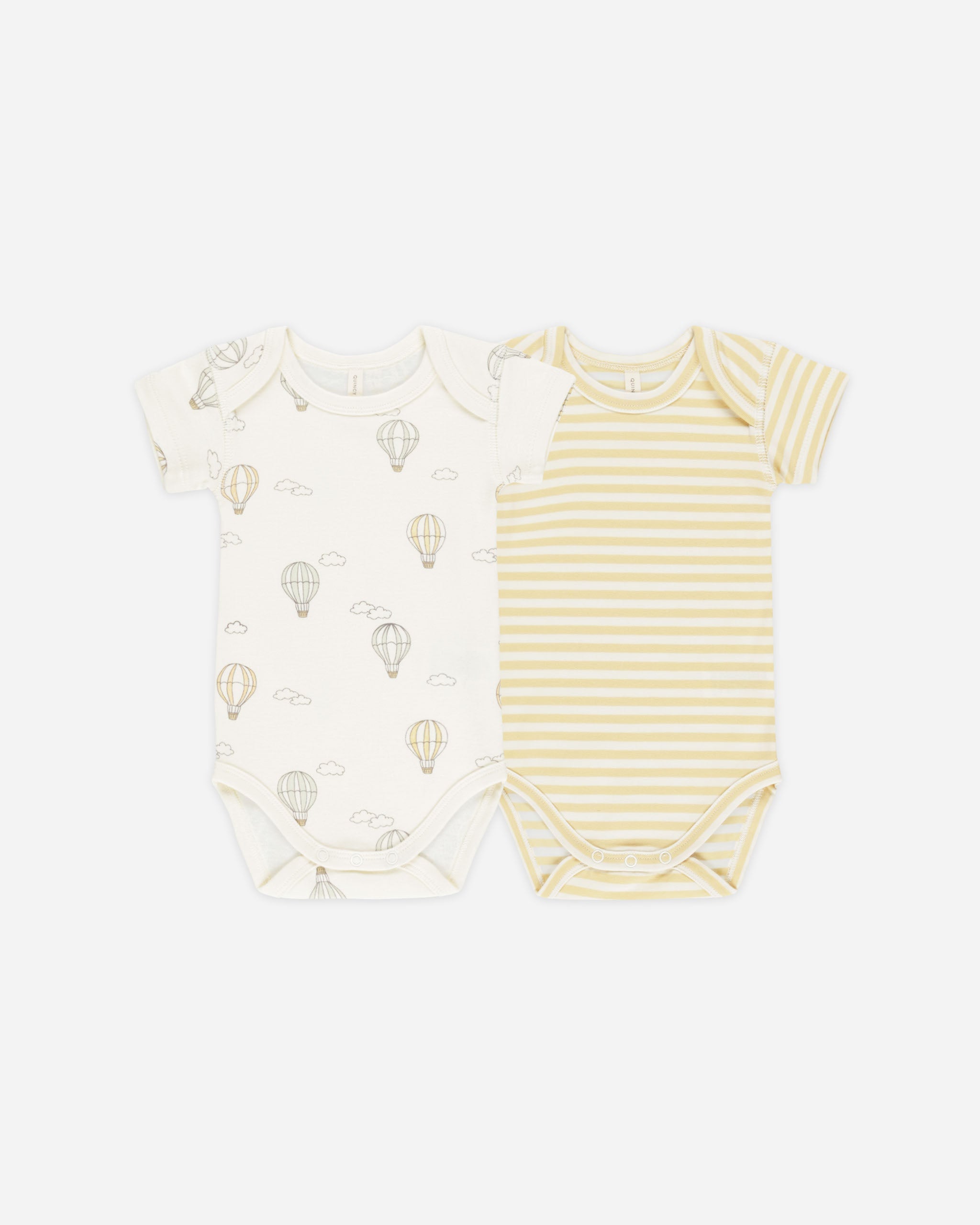 -Short Sleeve Bodysuit, 2 Pack || Hot Air Balloons, Yellow Stripe-