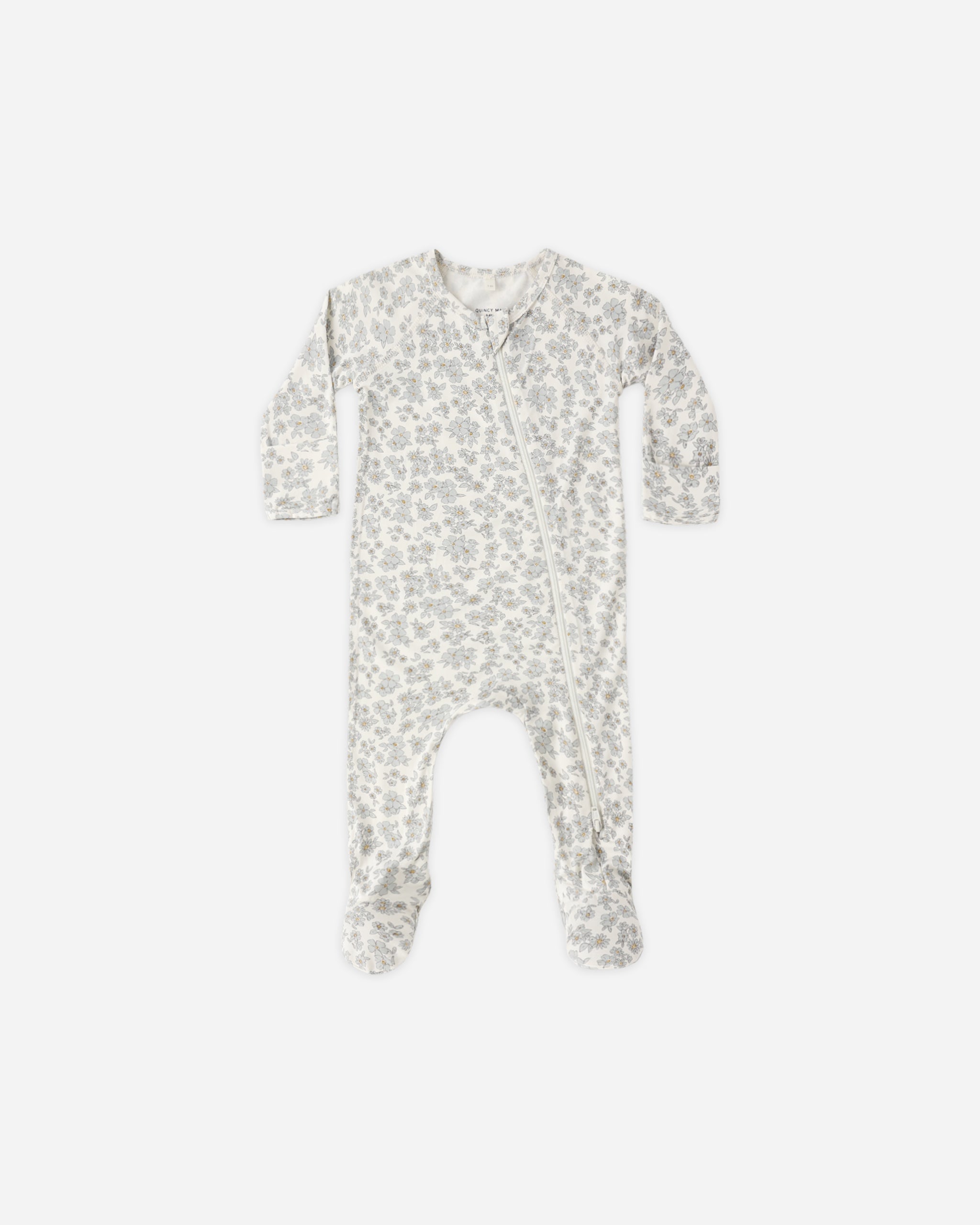 Bamboo Zip Footie Blue Floral - Rylee + Cru | Kids Clothes | Trendy Baby Clothes | Modern Infant Outfits |