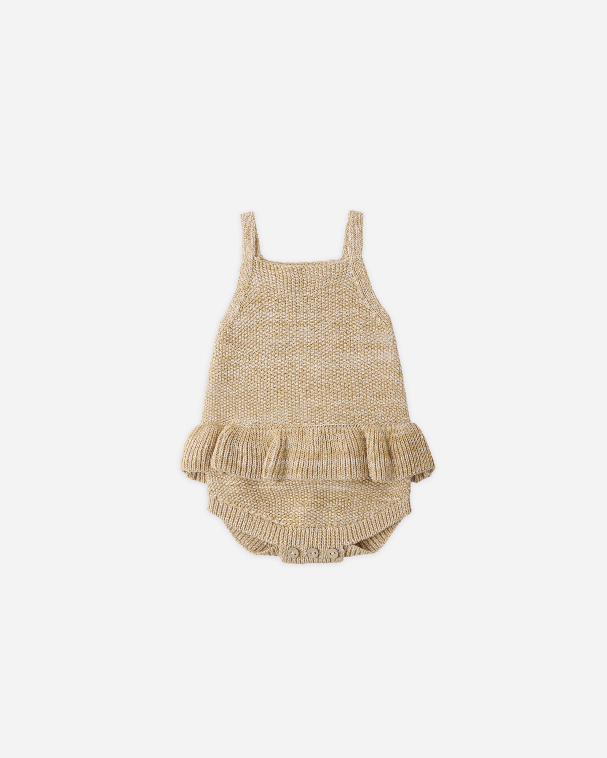 Knit Ruffle Romper Heathered Honey - Rylee + Cru | Kids Clothes | Trendy Baby Clothes | Modern Infant Outfits |