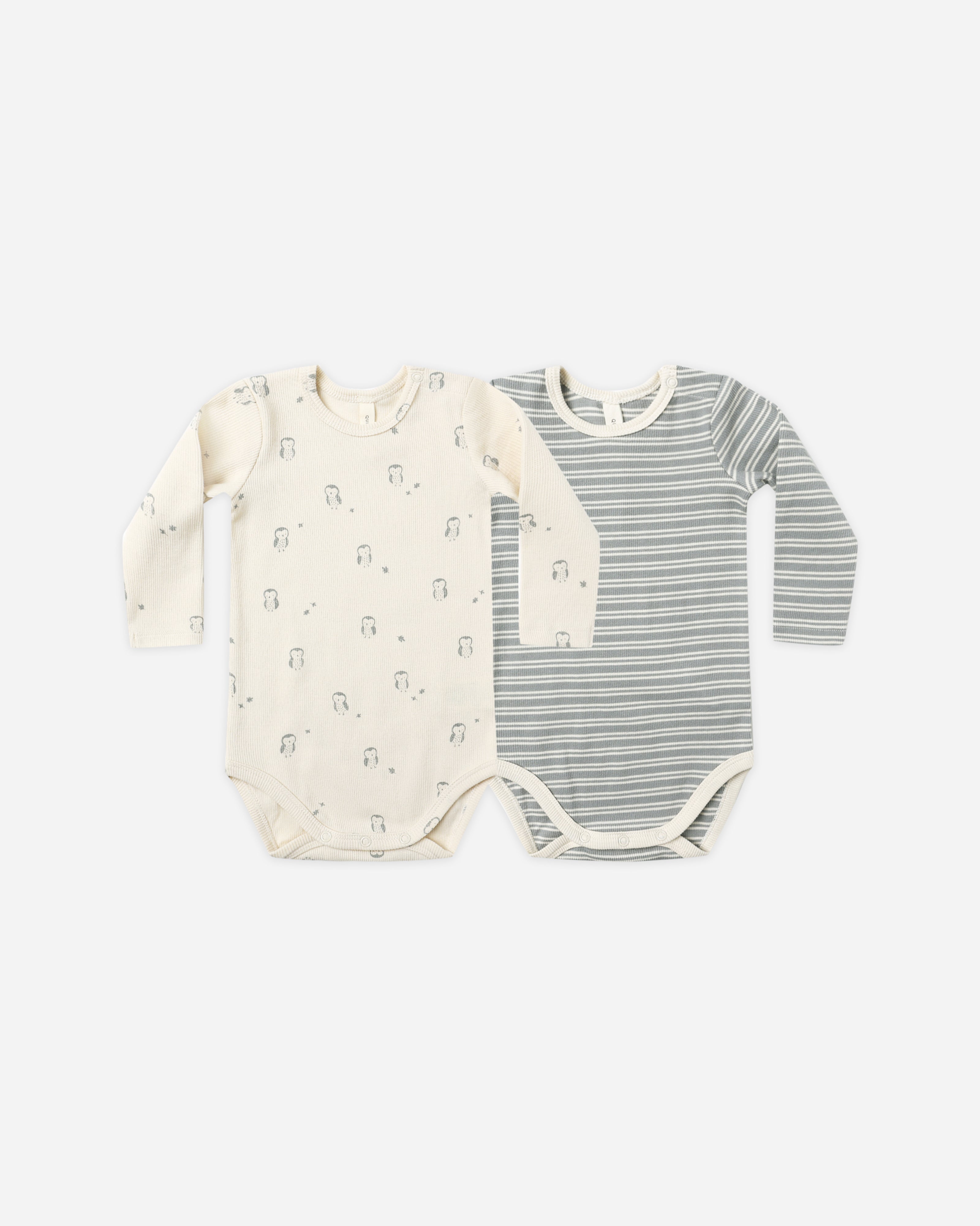 Body côtelé, lot de 2 || Micro rayures bleu acier, motifs hiboux