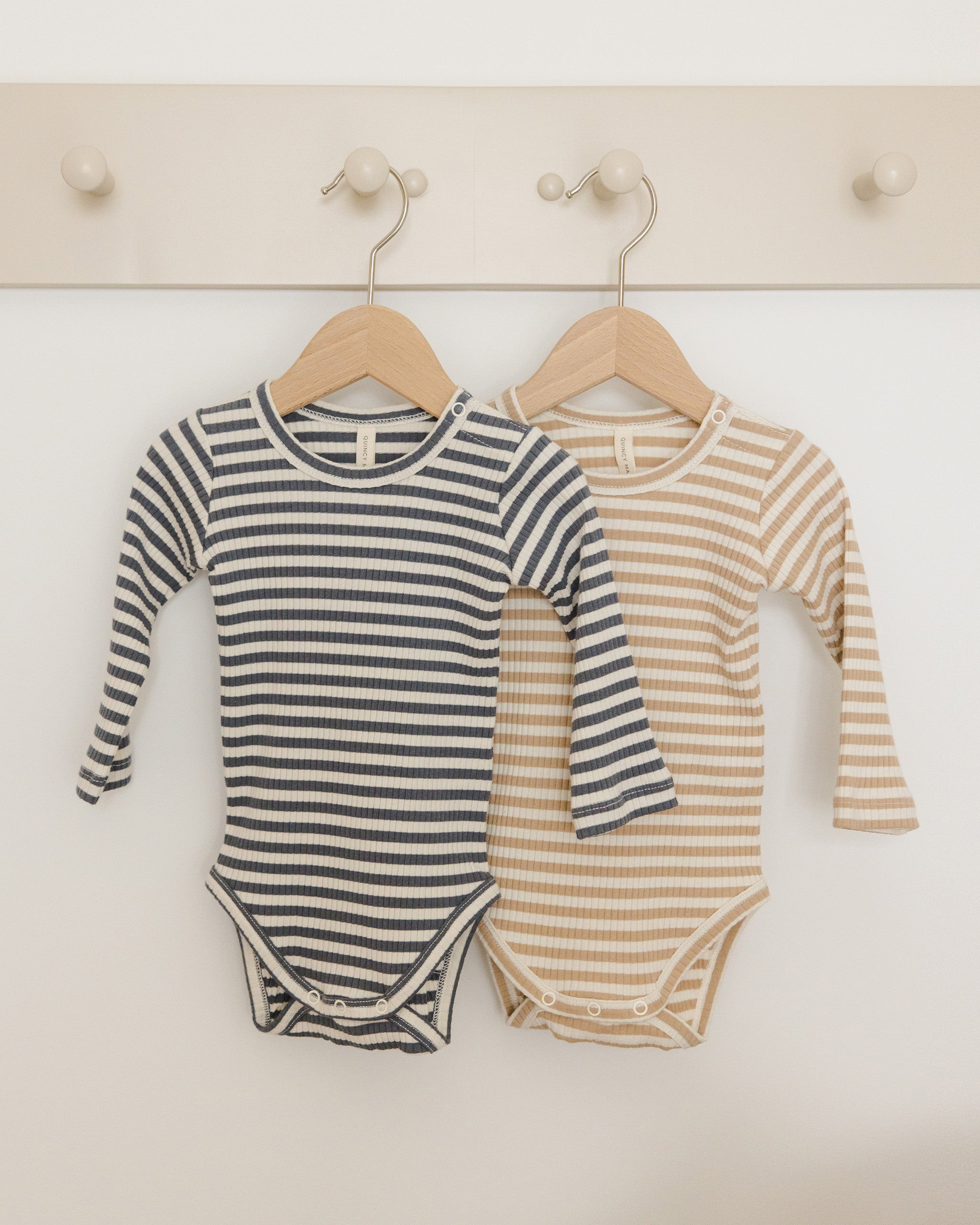 Ribbed Bodysuit, 2 Pack || Indigo Stripe, Latte Stripe