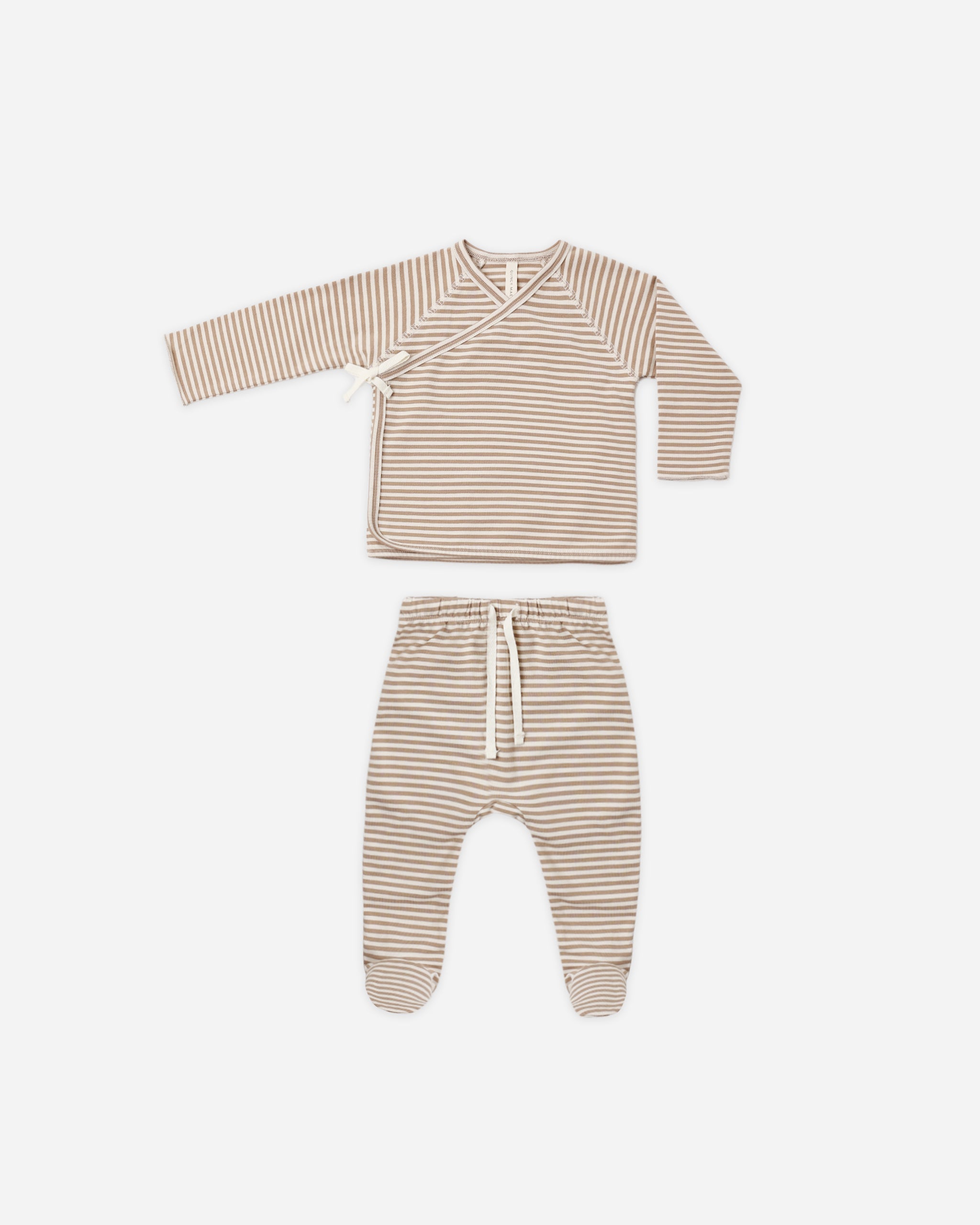 Wrap Top + Footed Pant Set Almond Stripe - Rylee + Cru | Kids Clothes | Trendy Baby Clothes | Modern Infant Outfits |