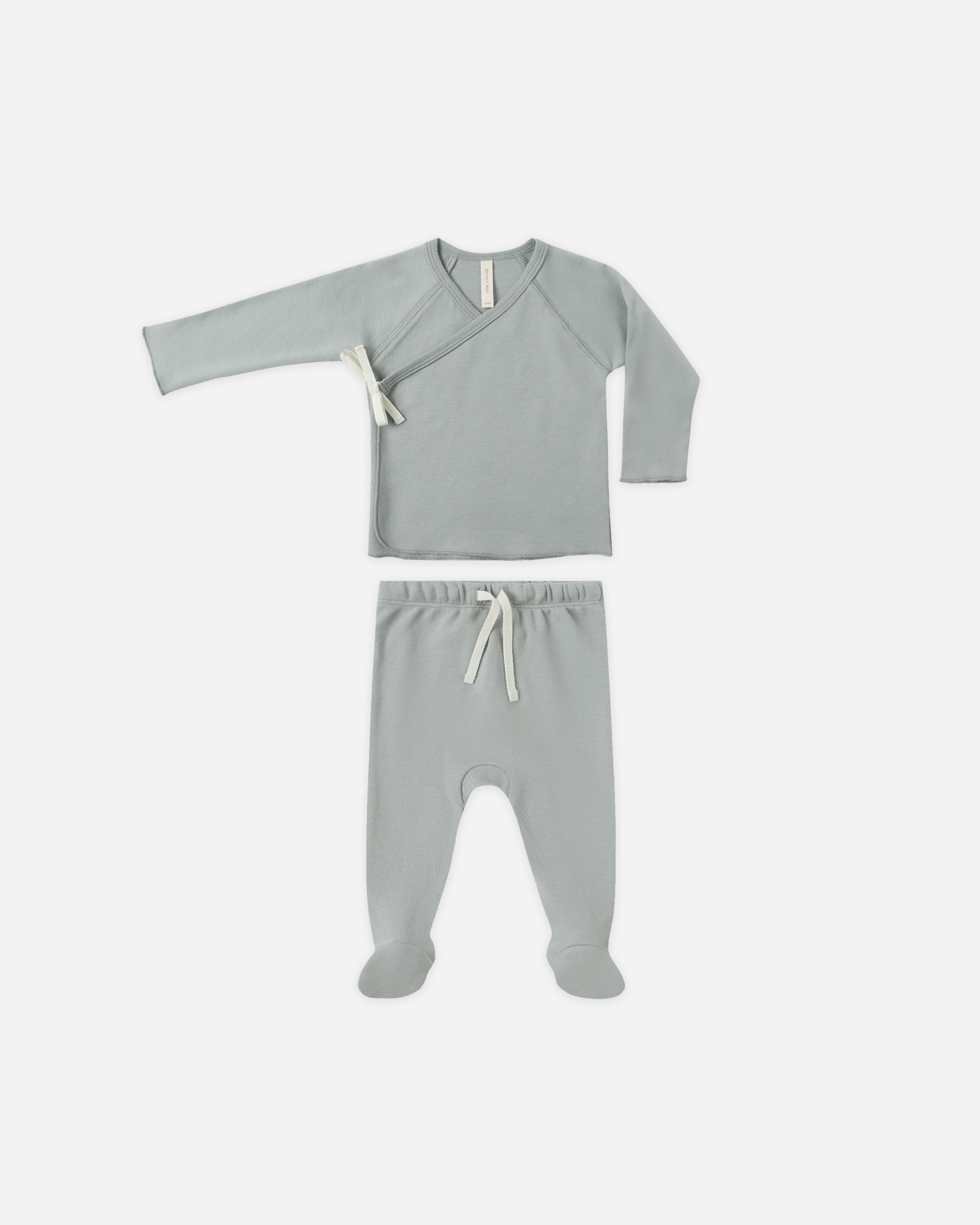 Ensemble haut cache-cœur et pantalon à pieds || Bleu acier
