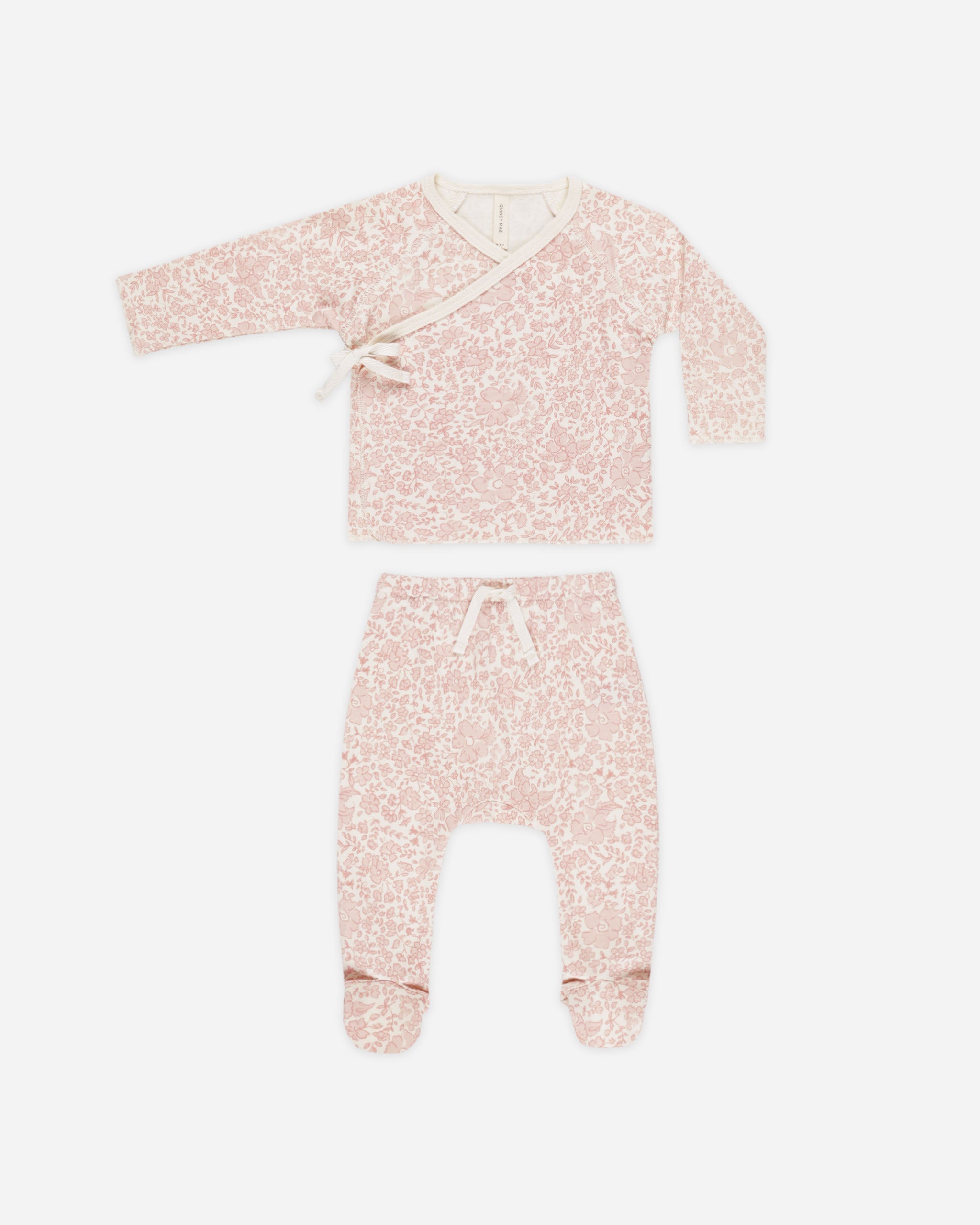 Wrap Top + Footed Pant Set || Pink Blossom