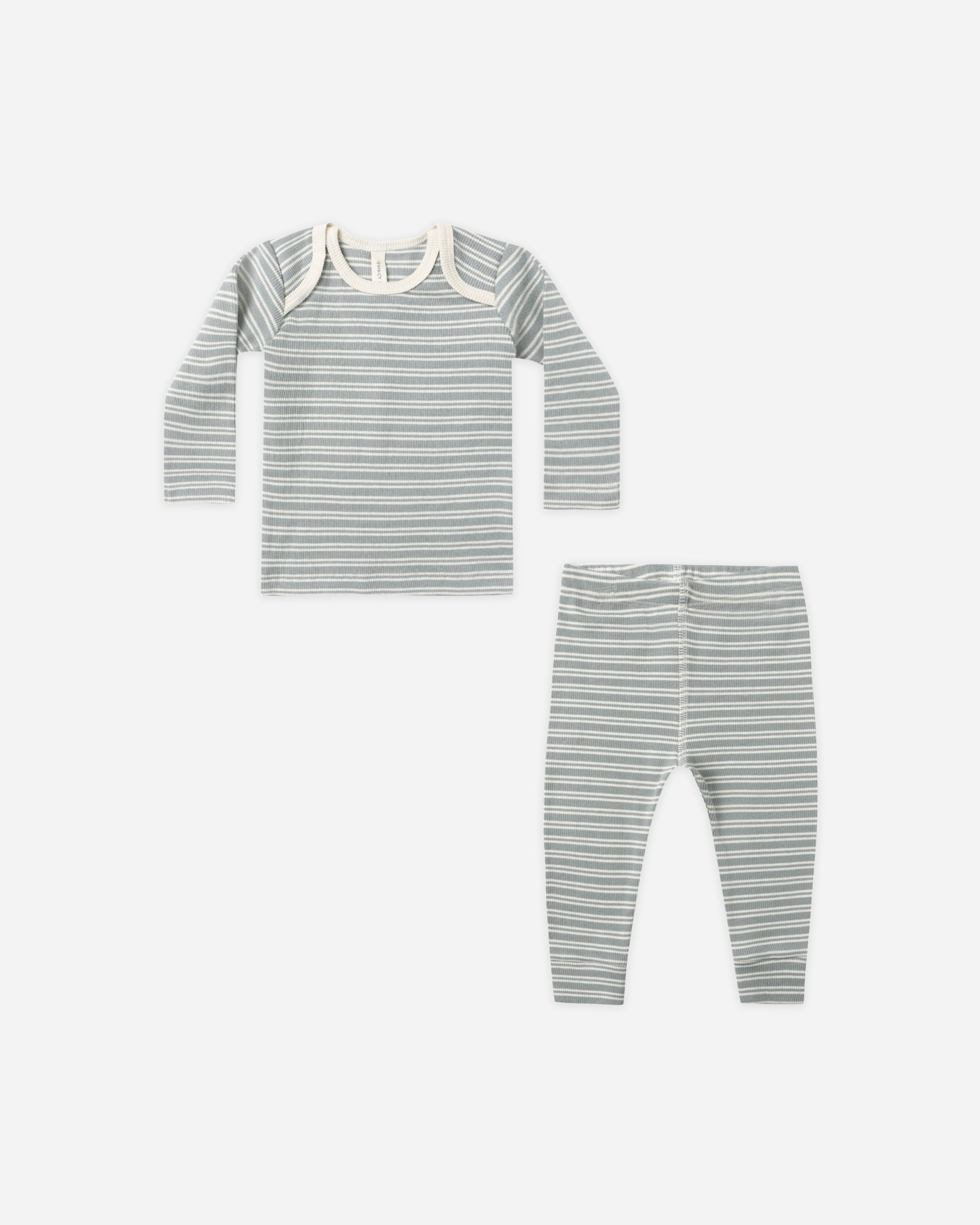 Ensemble t-shirt côtelé et legging || Micro rayures bleu acier