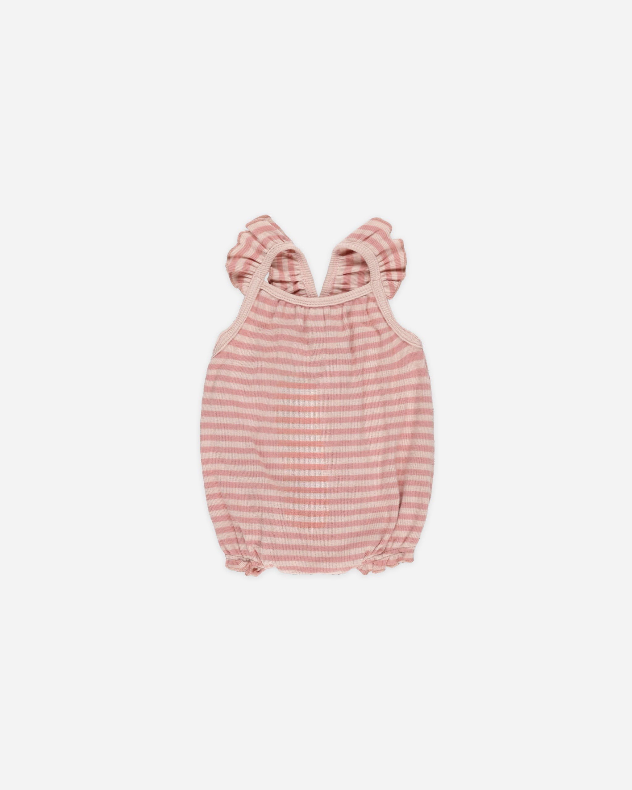 -Ribbed Ruffle Romper || Pink Stripe-