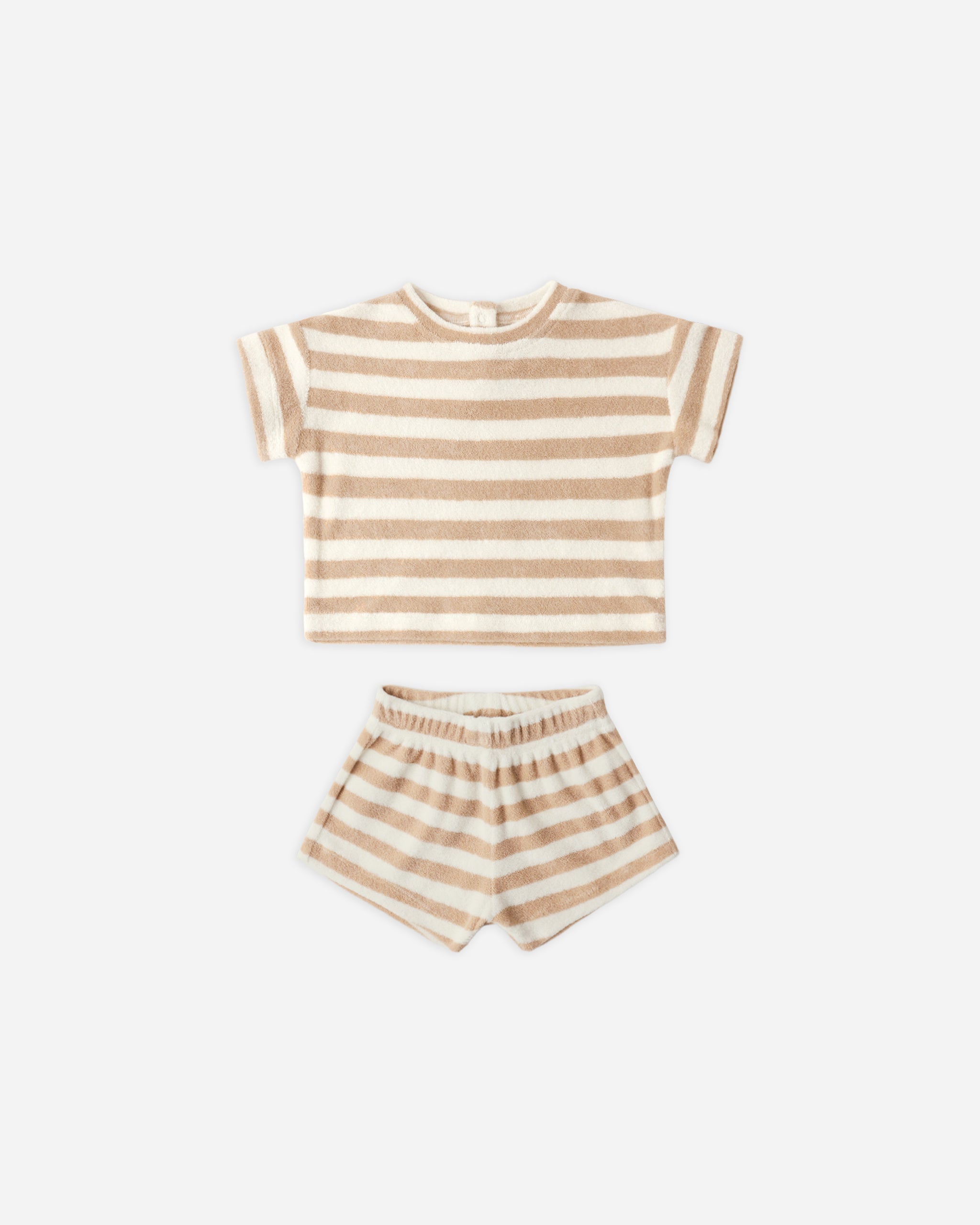 Terry Tee + Short Set Latte Stripe - Rylee + Cru | Kids Clothes | Trendy Baby Clothes | Modern Infant Outfits |