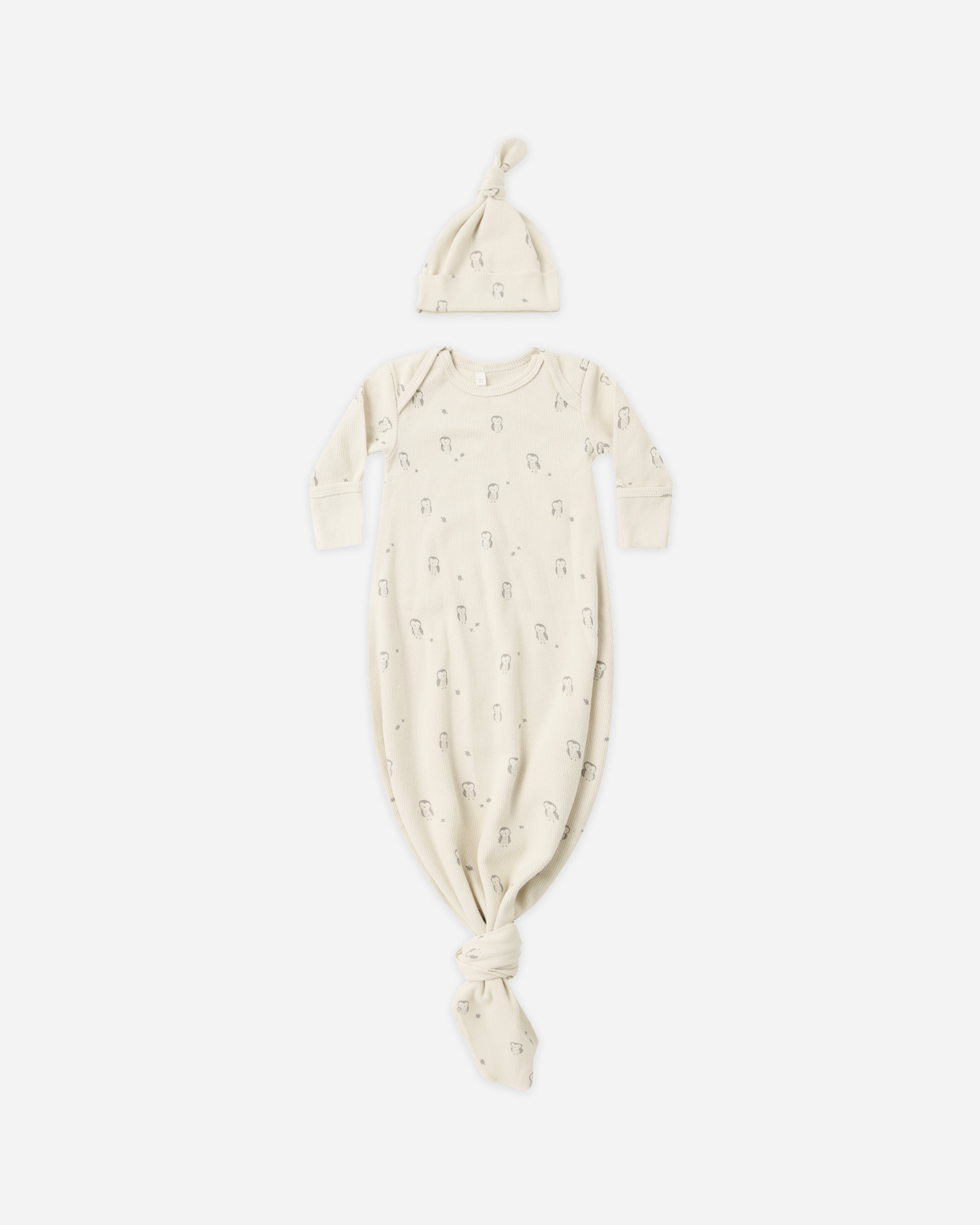 Ensemble robe et bonnet noués pour bébé || Hiboux